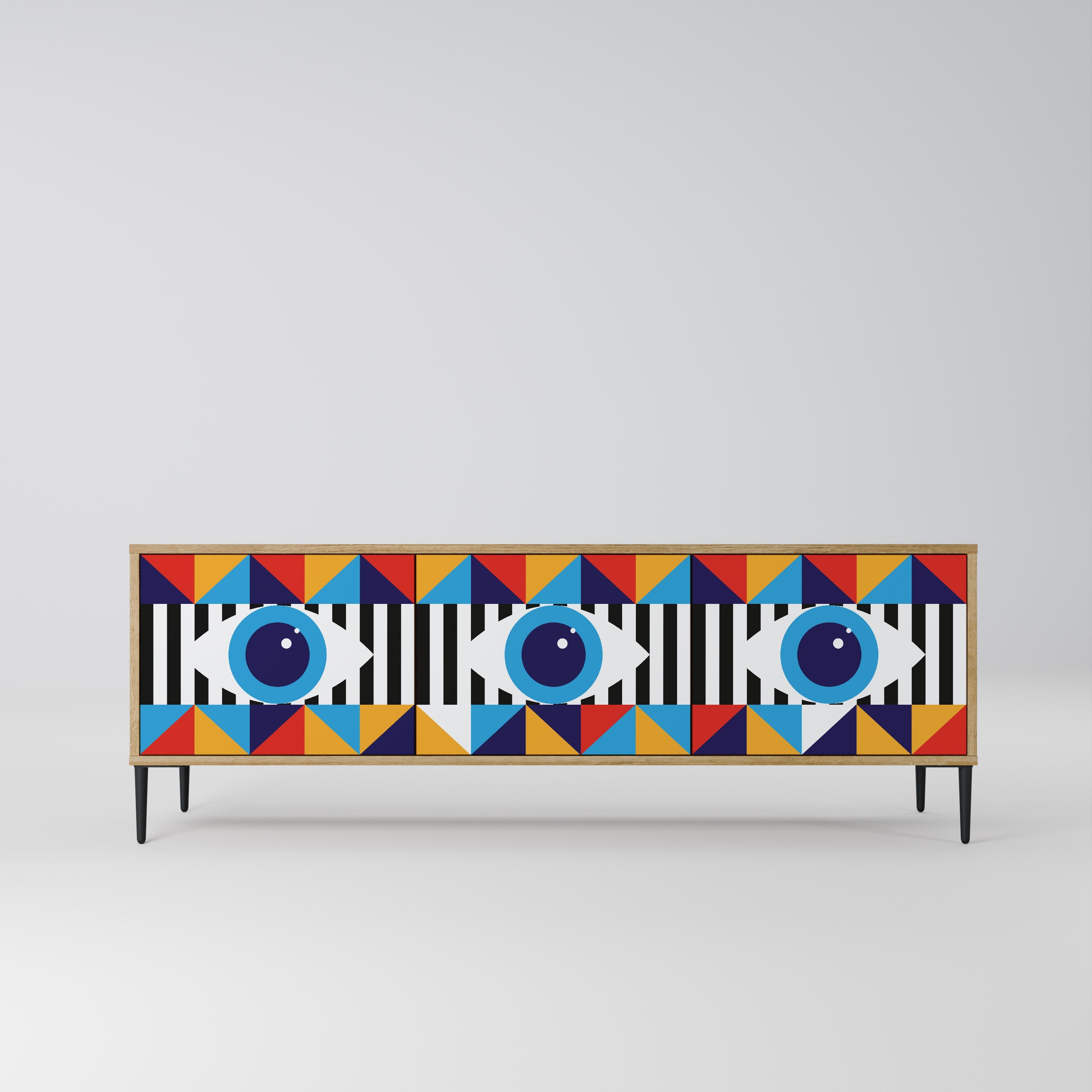 Meuble TV 3 portes effet chêne ABSTRACTION ET GÉOMÉTRIE