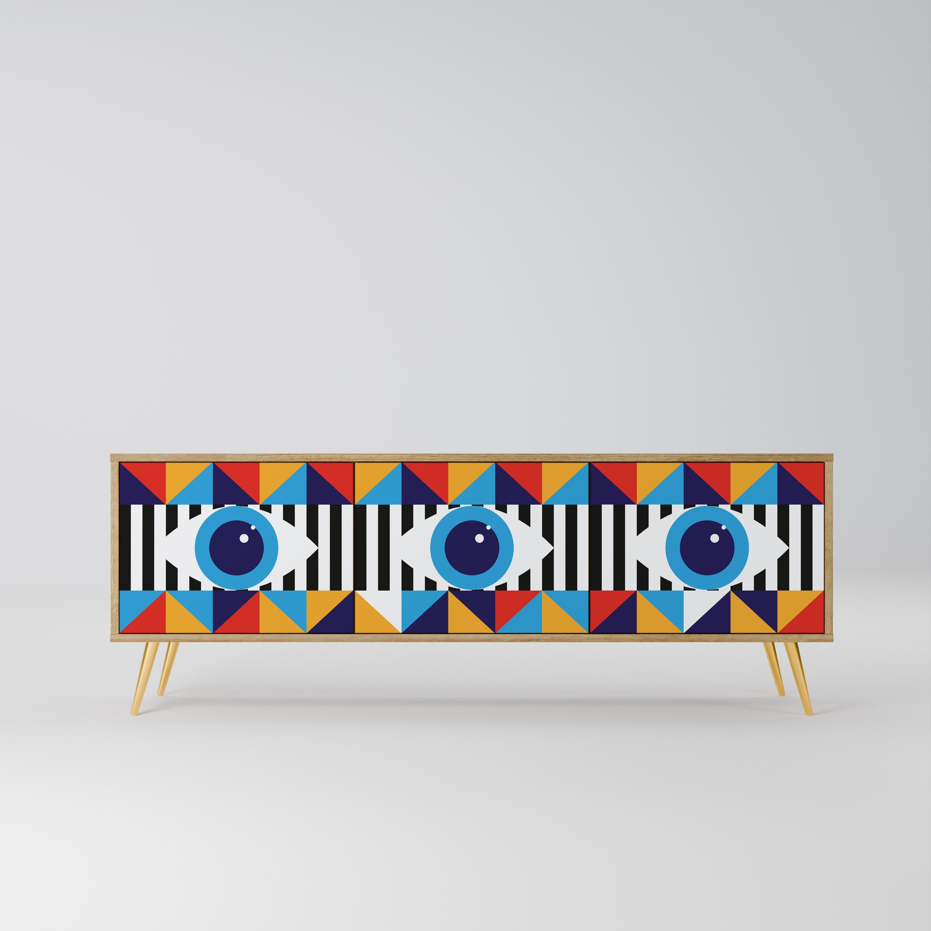 Meuble TV 3 portes effet chêne ABSTRACTION ET GÉOMÉTRIE