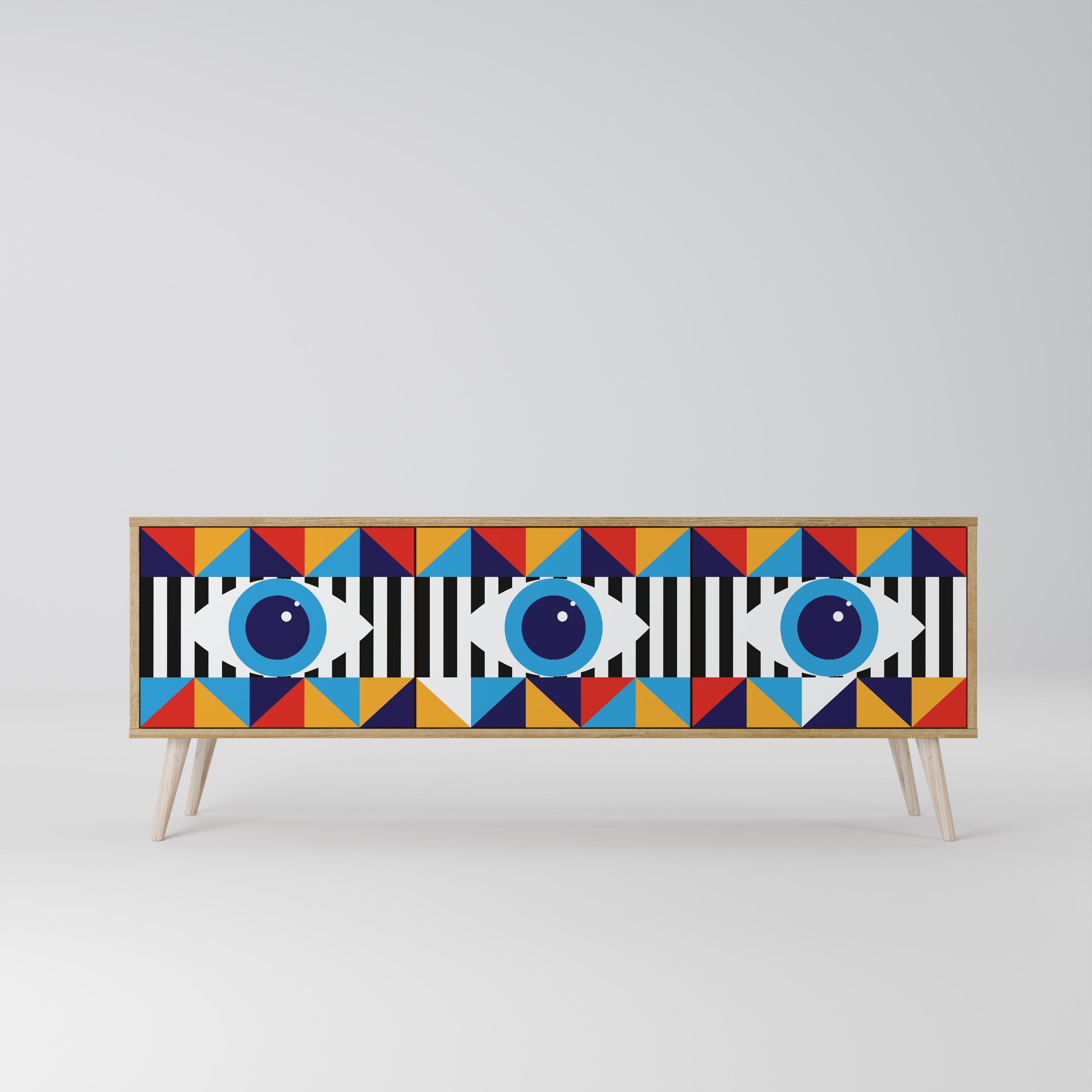 Meuble TV 3 portes effet chêne ABSTRACTION ET GÉOMÉTRIE