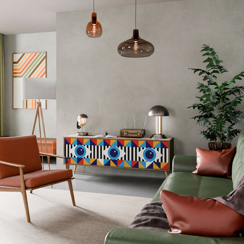 Meuble TV 3 portes effet chêne ABSTRACTION ET GÉOMÉTRIE