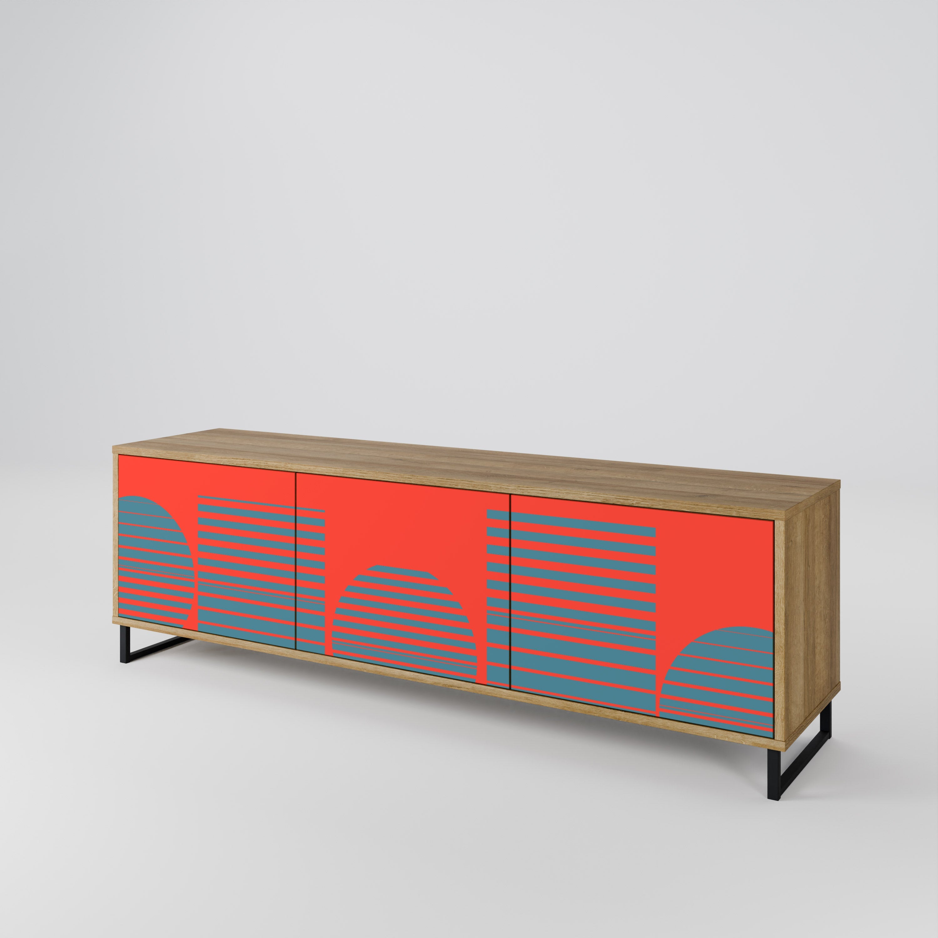 Meuble TV 3 portes RISING GEOMETRY STARS effet chêne