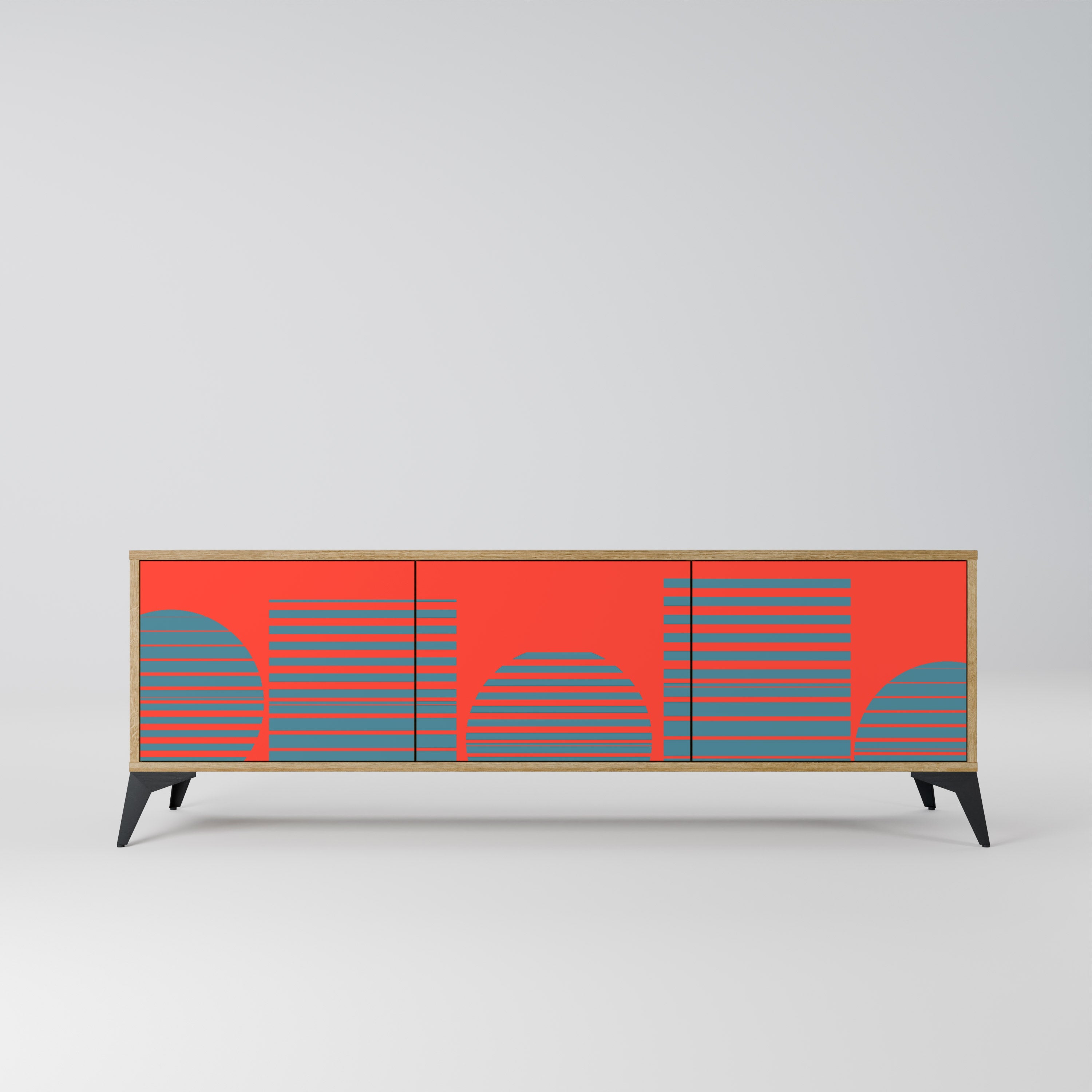 Meuble TV 3 portes RISING GEOMETRY STARS effet chêne