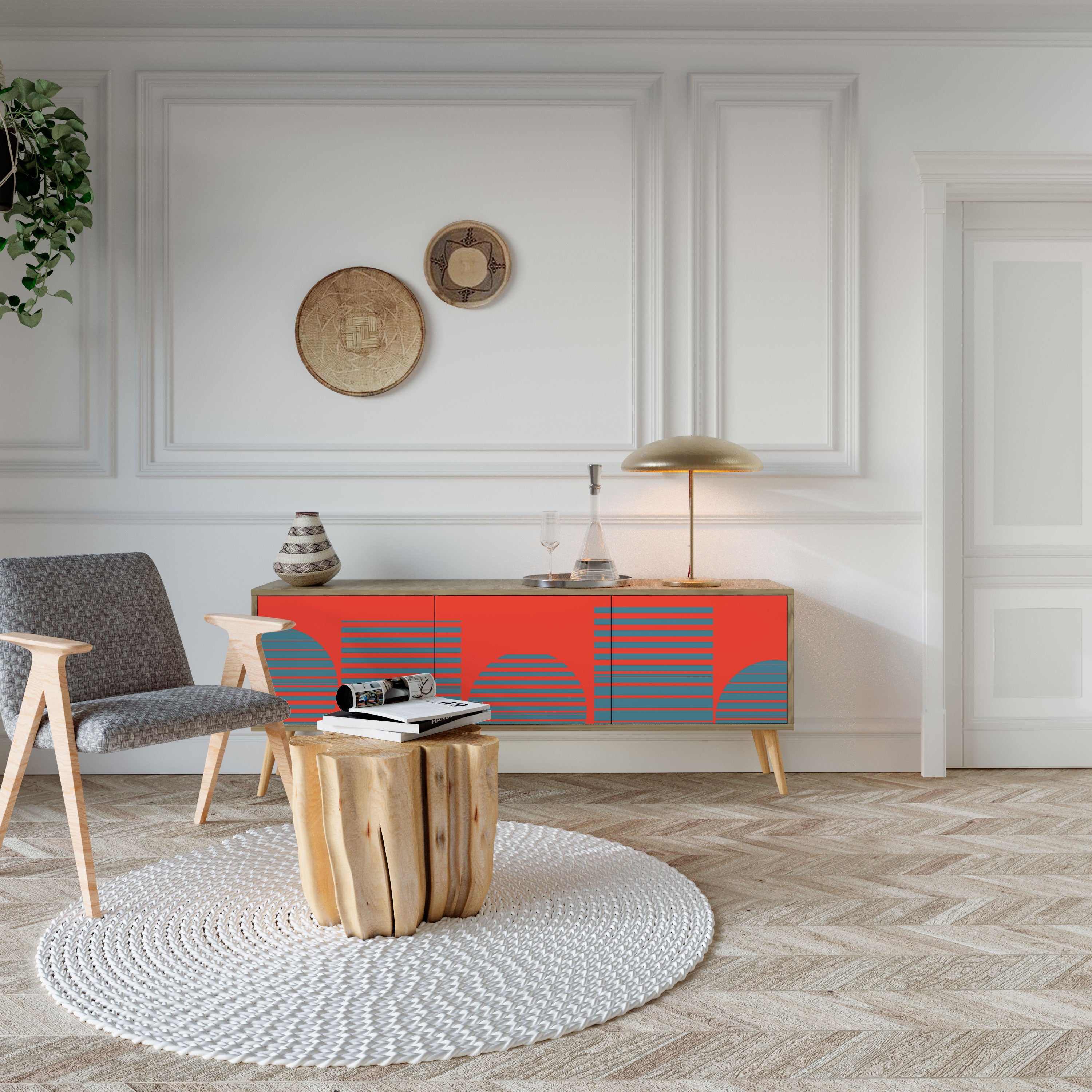 Meuble TV 3 portes RISING GEOMETRY STARS effet chêne