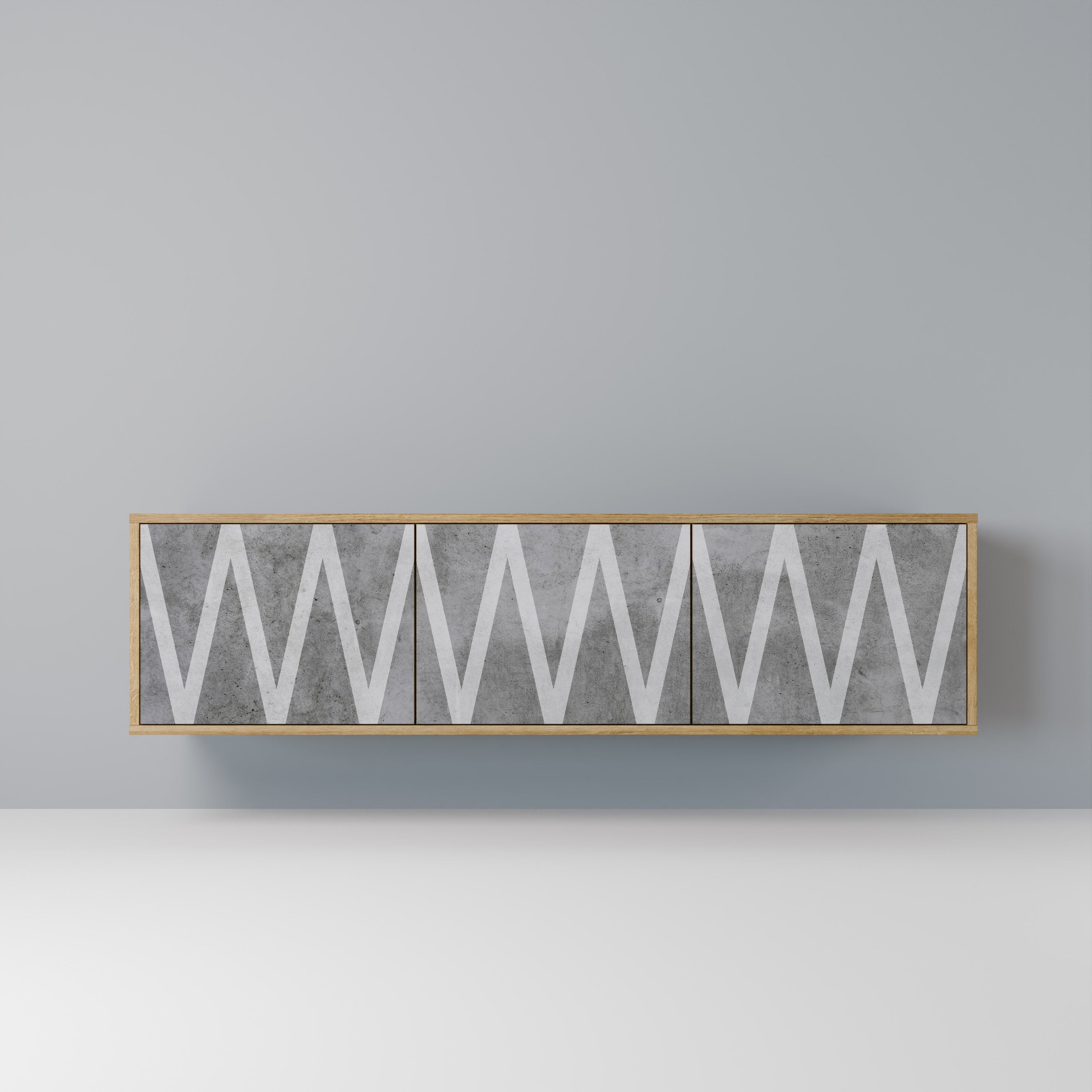 Meuble TV 3 portes SOLID ZIG ZAG effet chêne