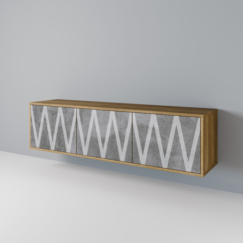 Meuble TV 3 portes SOLID ZIG ZAG effet chêne