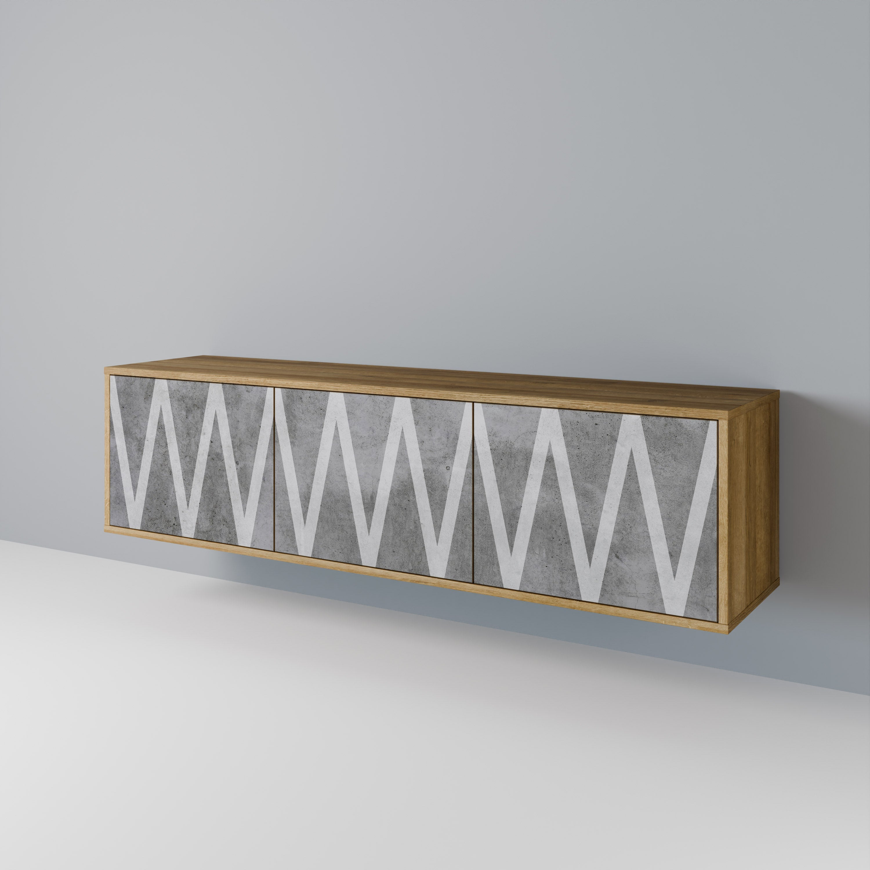 Meuble TV 3 portes SOLID ZIG ZAG effet chêne