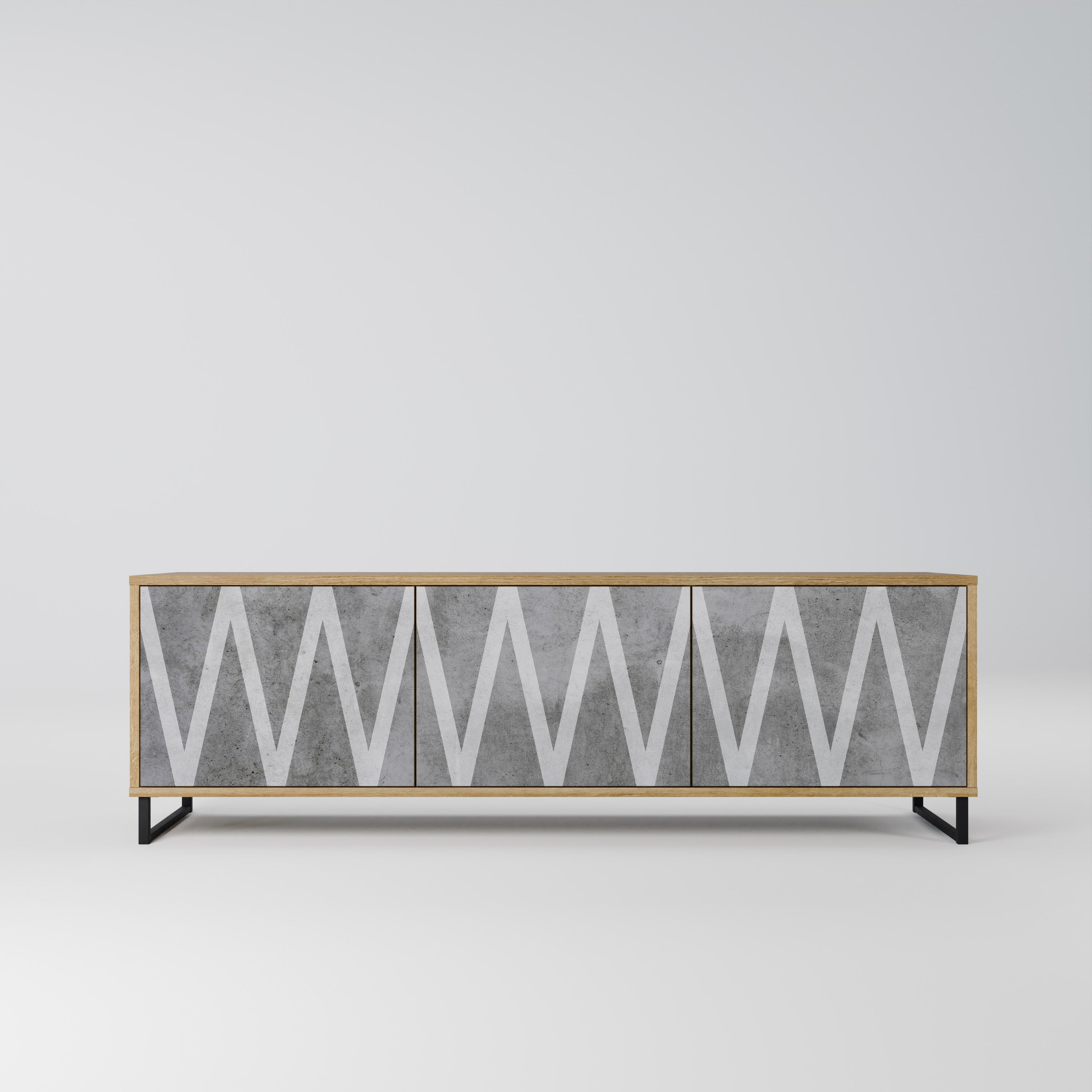 Meuble TV 3 portes SOLID ZIG ZAG effet chêne