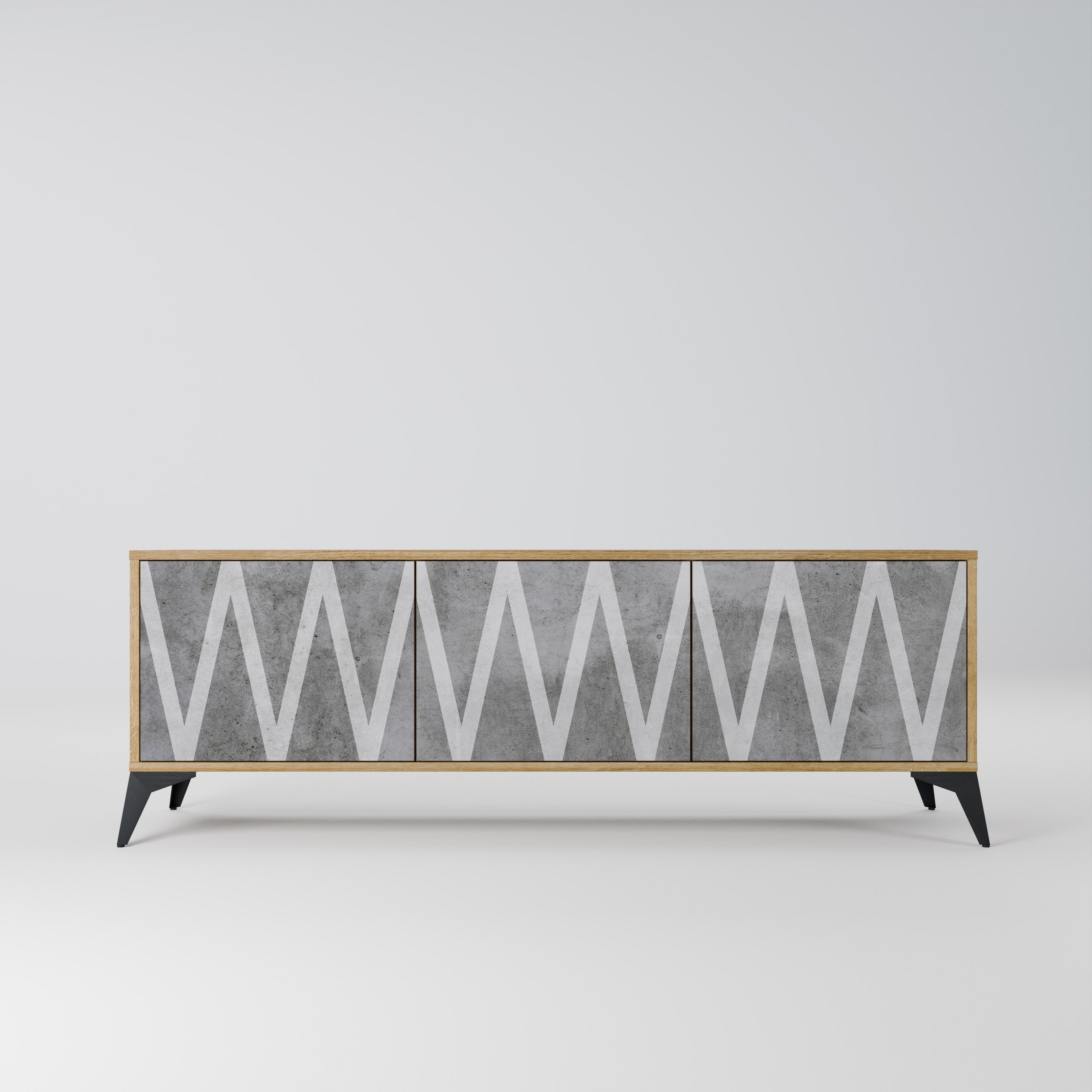 Meuble TV 3 portes SOLID ZIG ZAG effet chêne