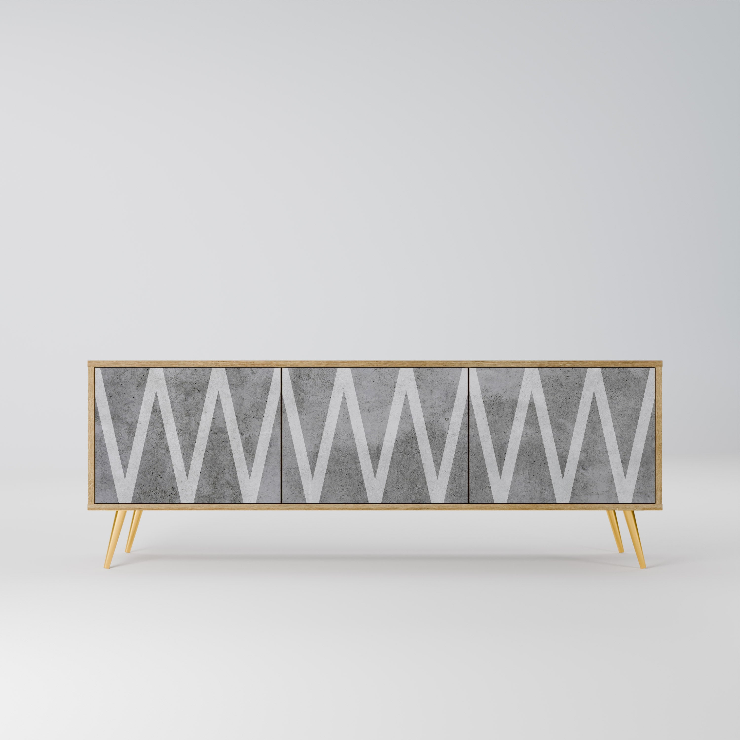 Meuble TV 3 portes SOLID ZIG ZAG effet chêne