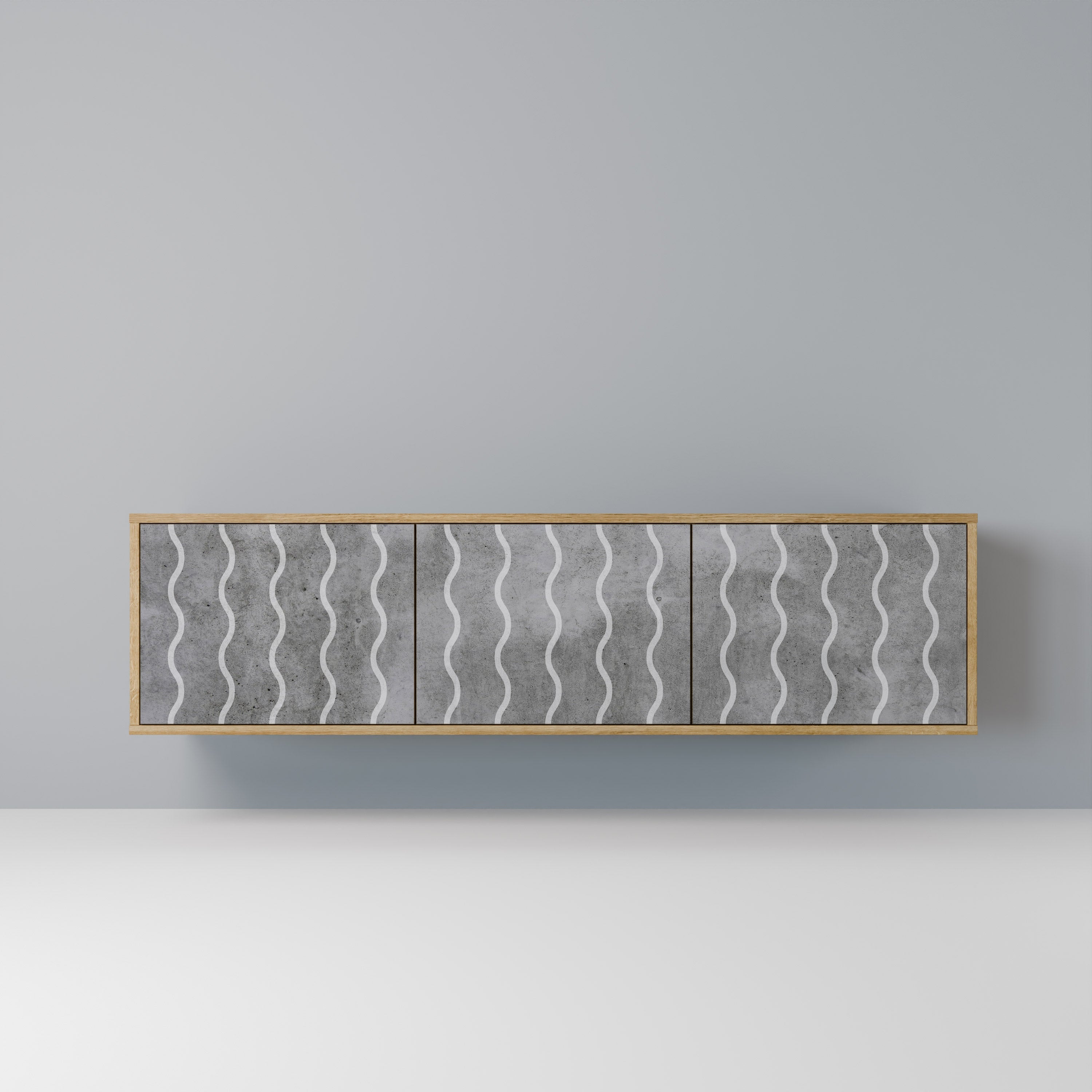 Meuble TV 3 portes WAVES OF CONCRETE effet chêne