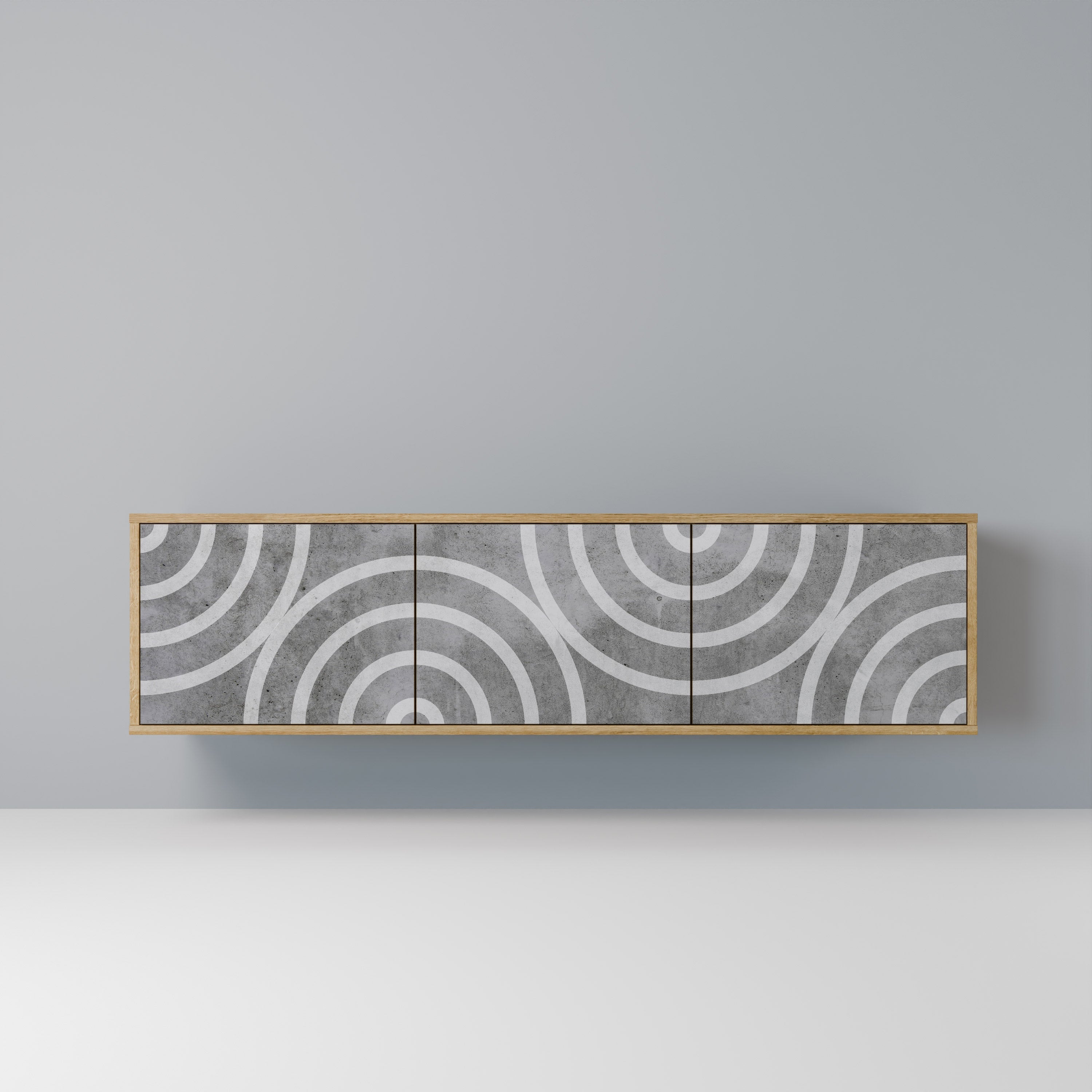 Meuble TV 3 portes CIRCLE CONCRETE effet chêne