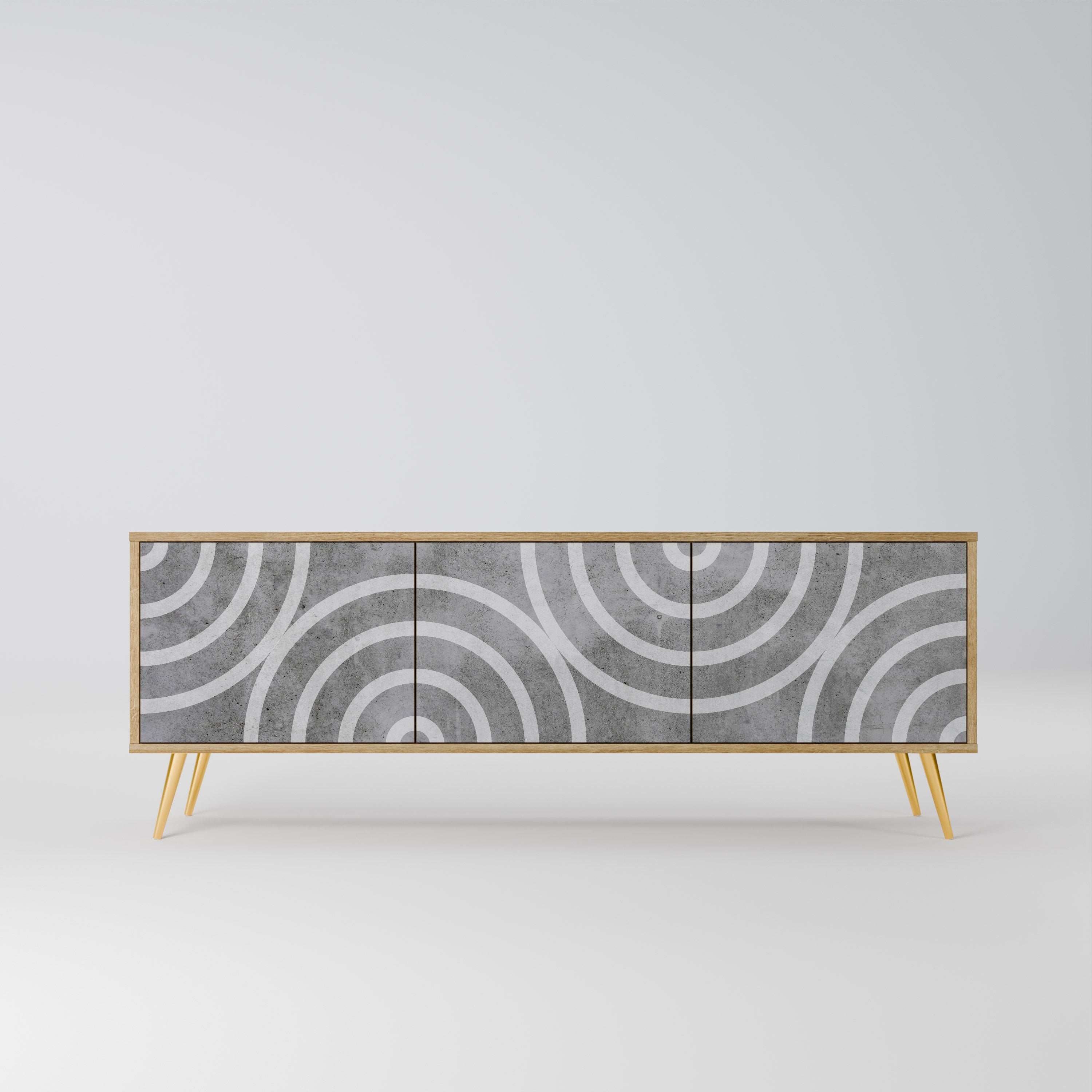 Meuble TV 3 portes CIRCLE CONCRETE effet chêne