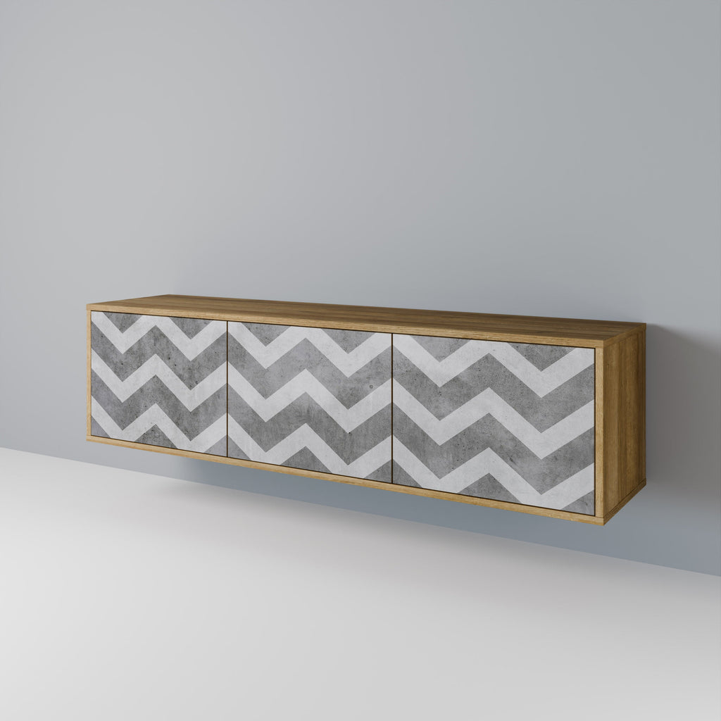 Meuble TV 3 portes TOUGH ZIG ZAG effet chêne