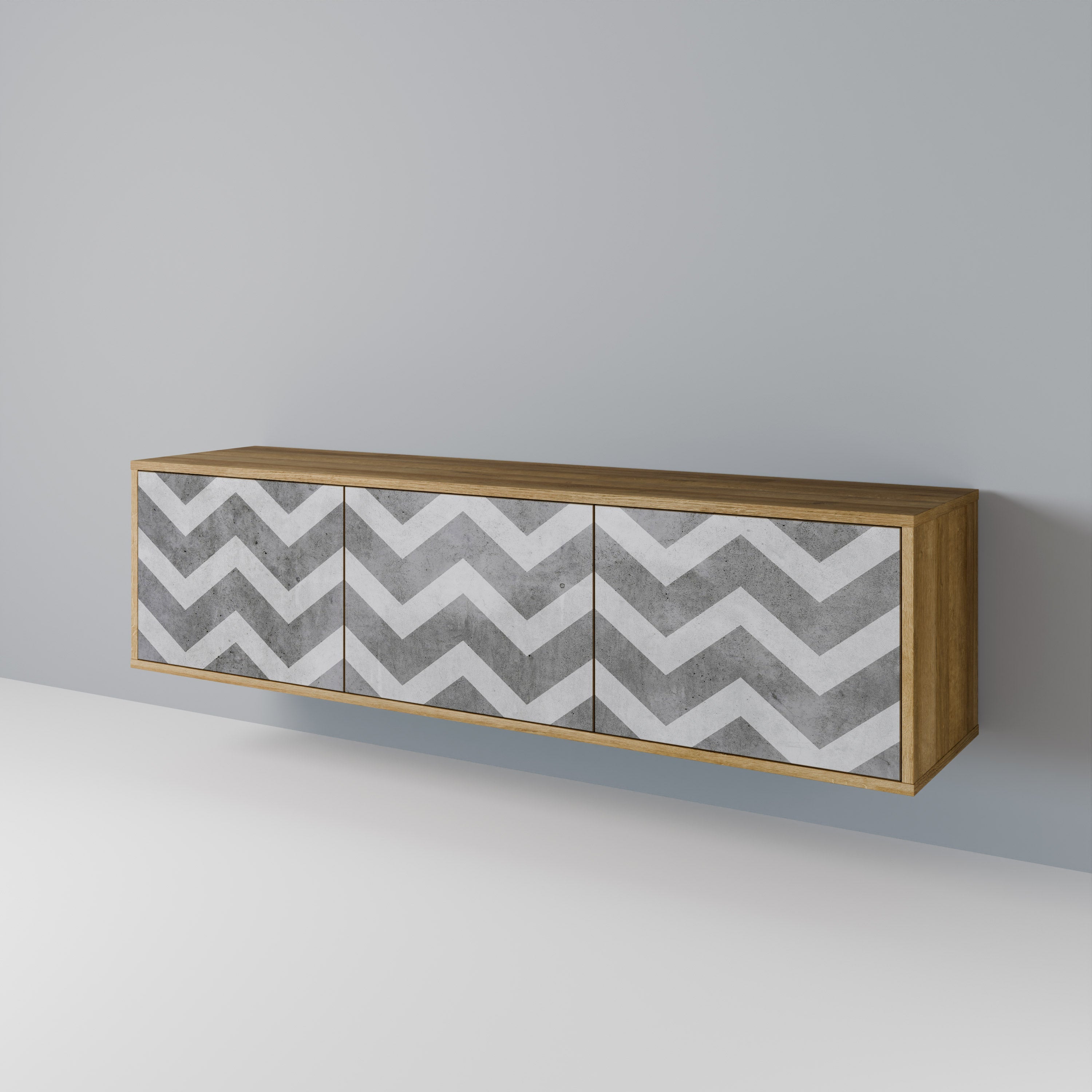 Meuble TV 3 portes TOUGH ZIG ZAG effet chêne