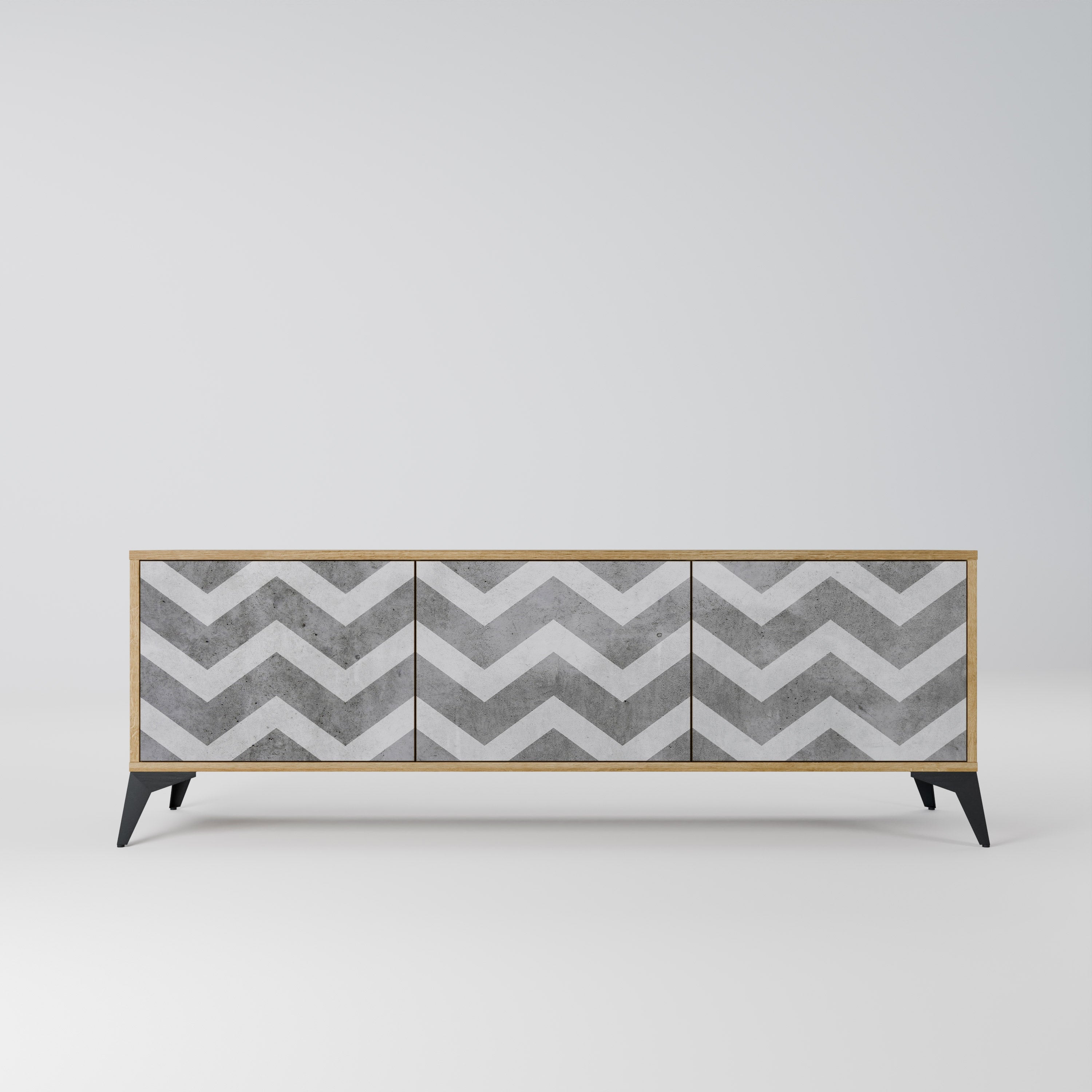 Meuble TV 3 portes TOUGH ZIG ZAG effet chêne