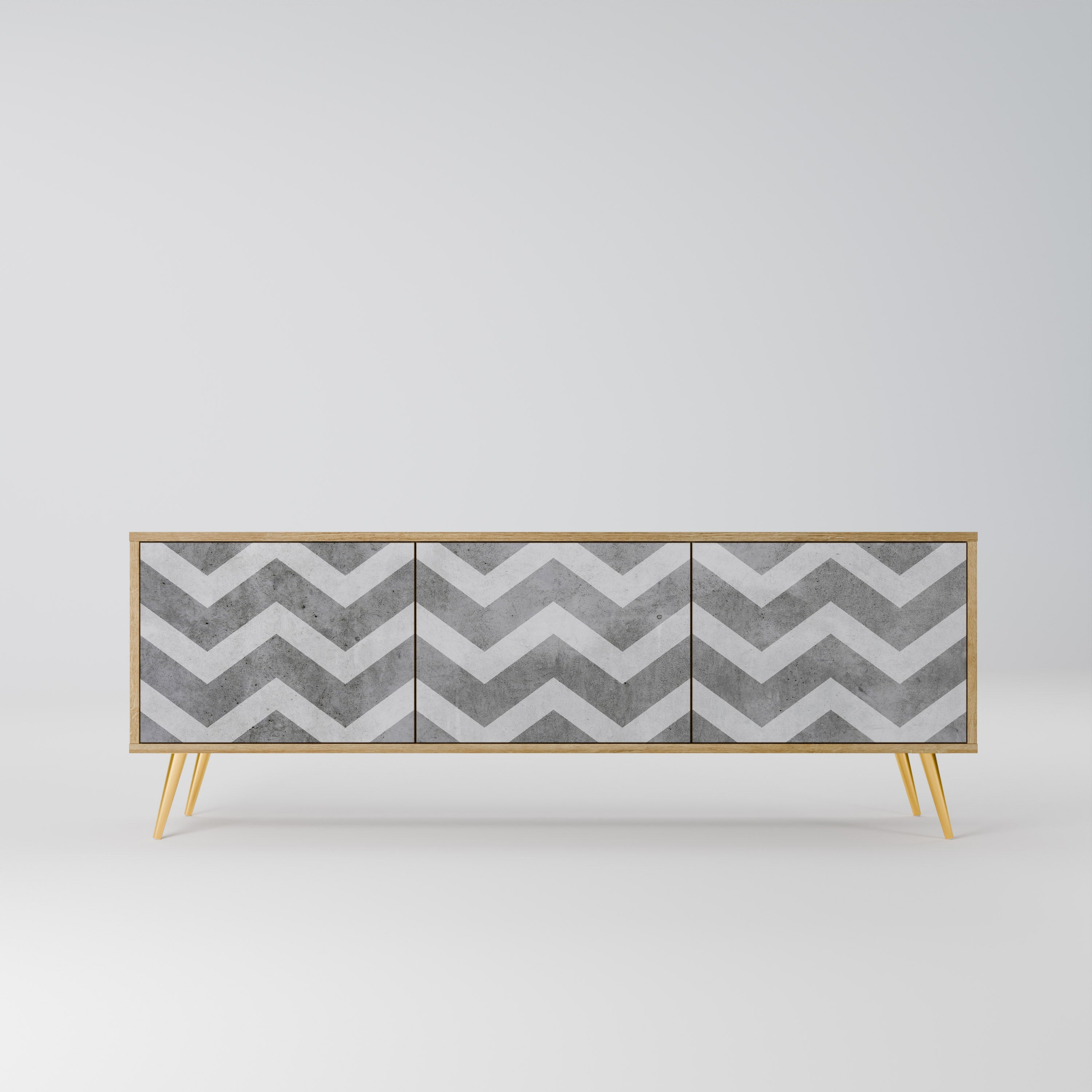 Meuble TV 3 portes TOUGH ZIG ZAG effet chêne