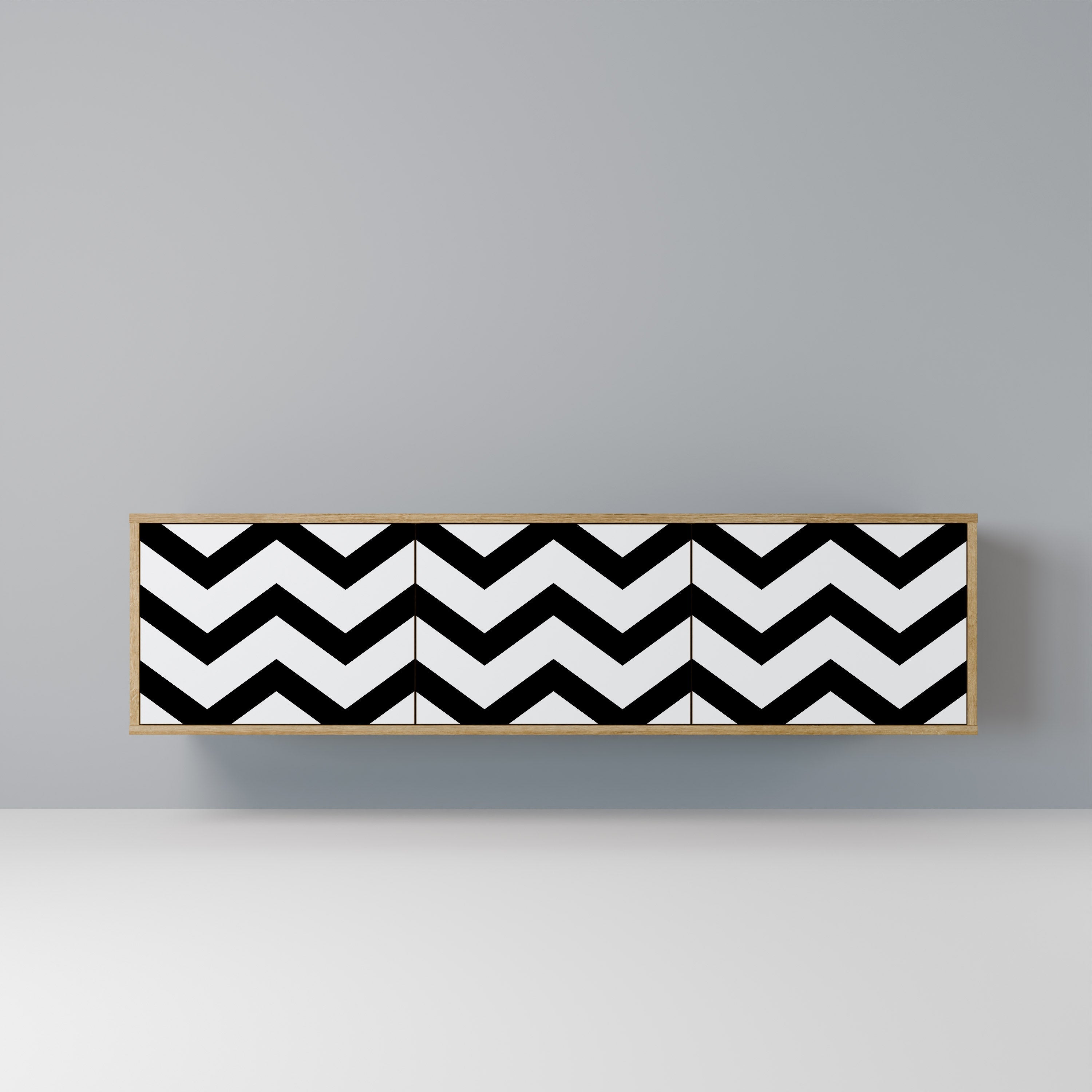 Meuble TV CLASSIC ZIG ZAG 3 portes effet chêne