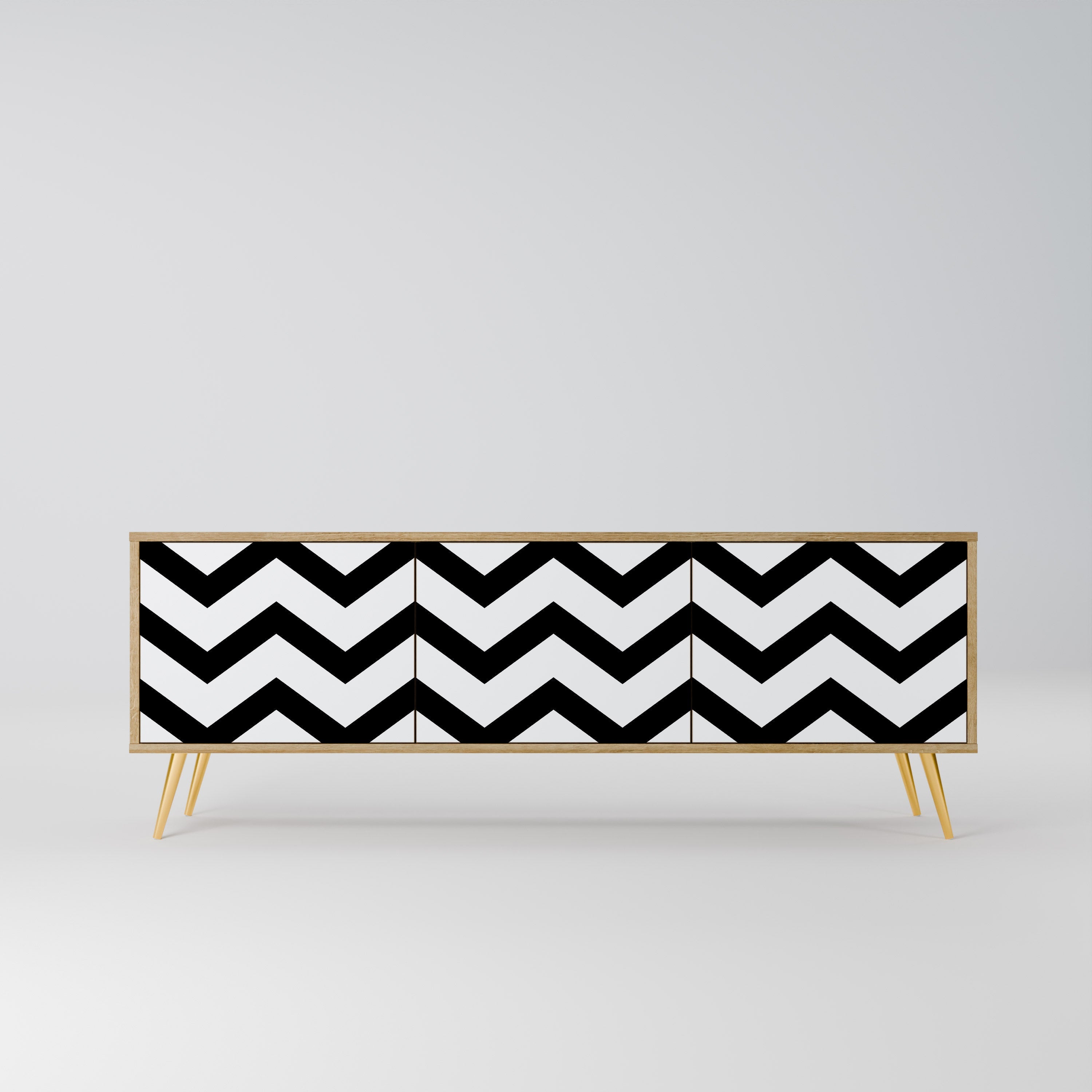 Meuble TV CLASSIC ZIG ZAG 3 portes effet chêne