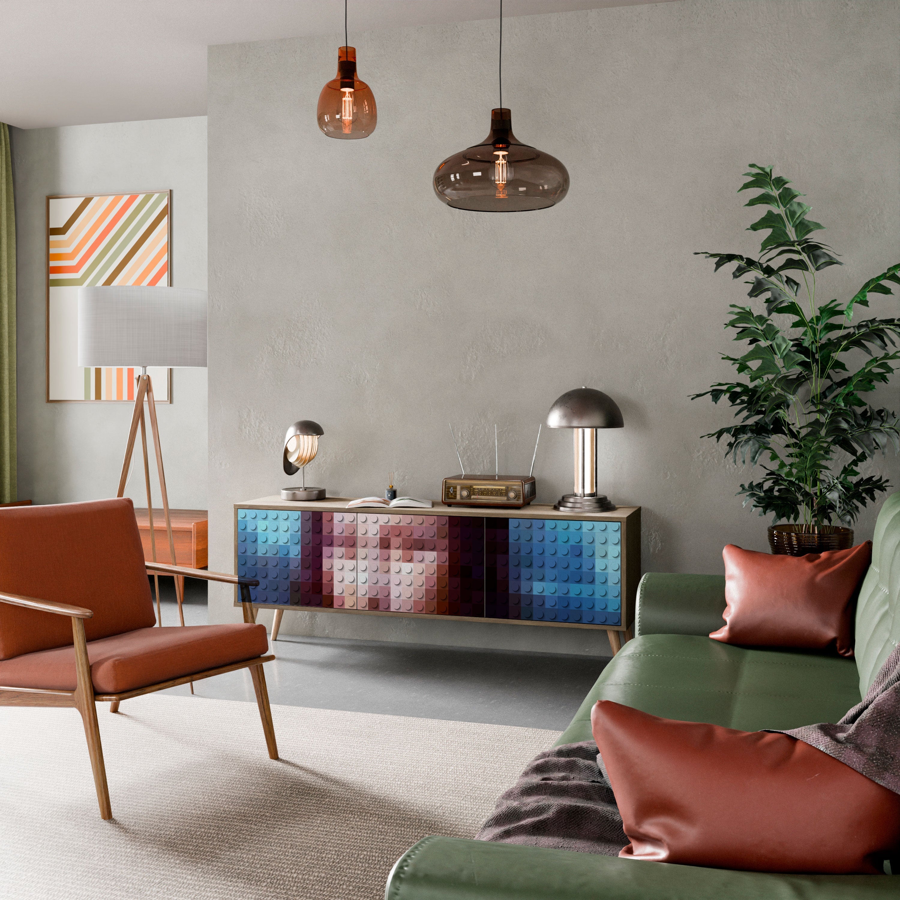 Meuble TV 3 portes effet chêne CONSTRUCTIVE ART