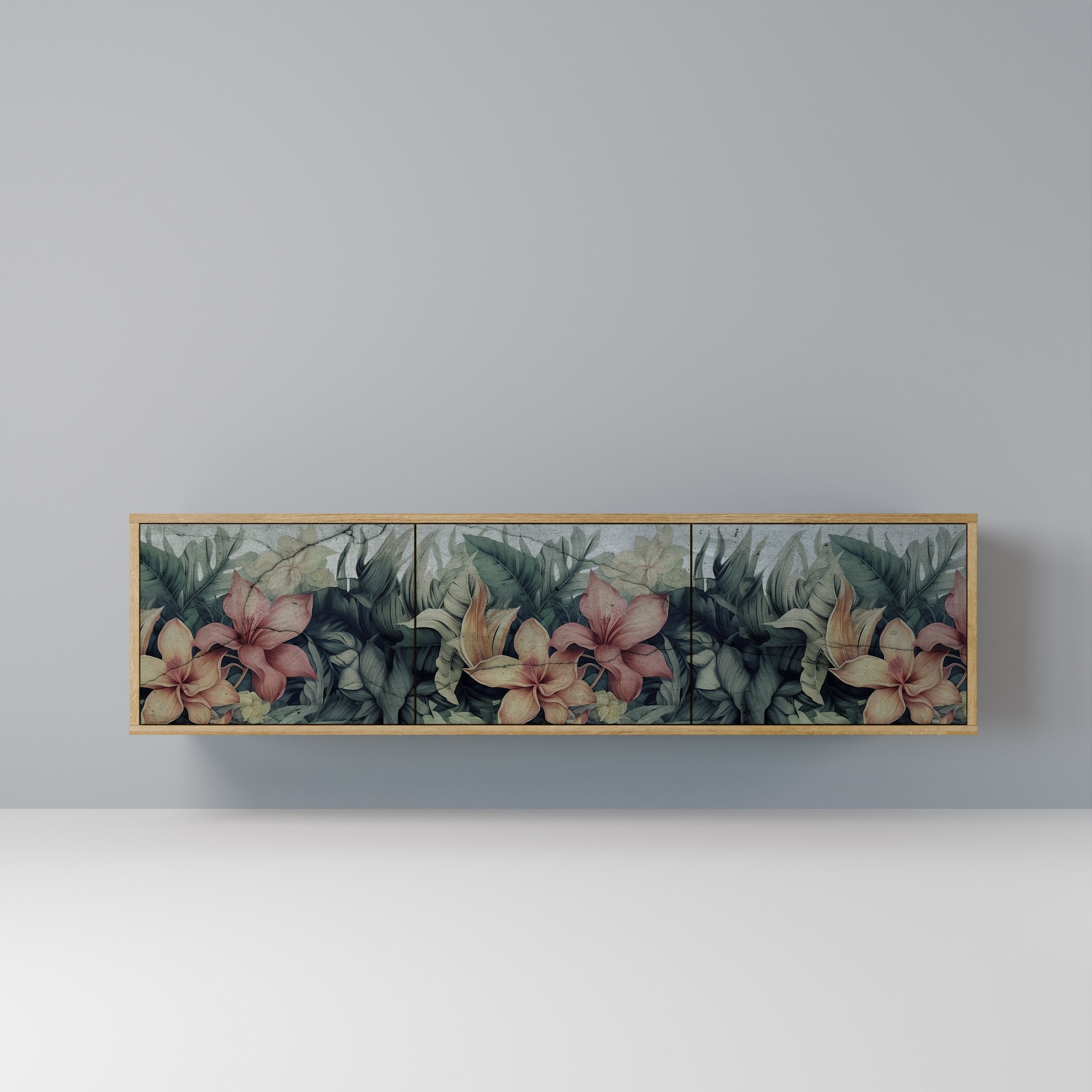 Meuble TV 3 portes HEAVENLY BLOOM effet chêne