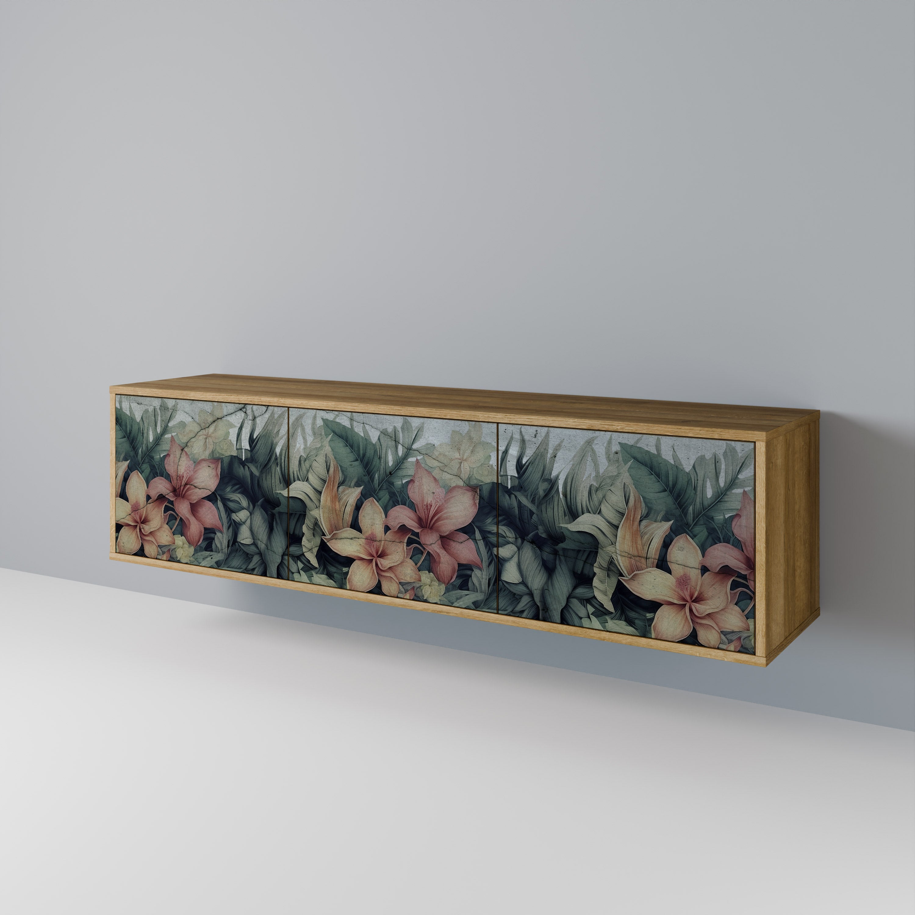 Meuble TV 3 portes HEAVENLY BLOOM effet chêne