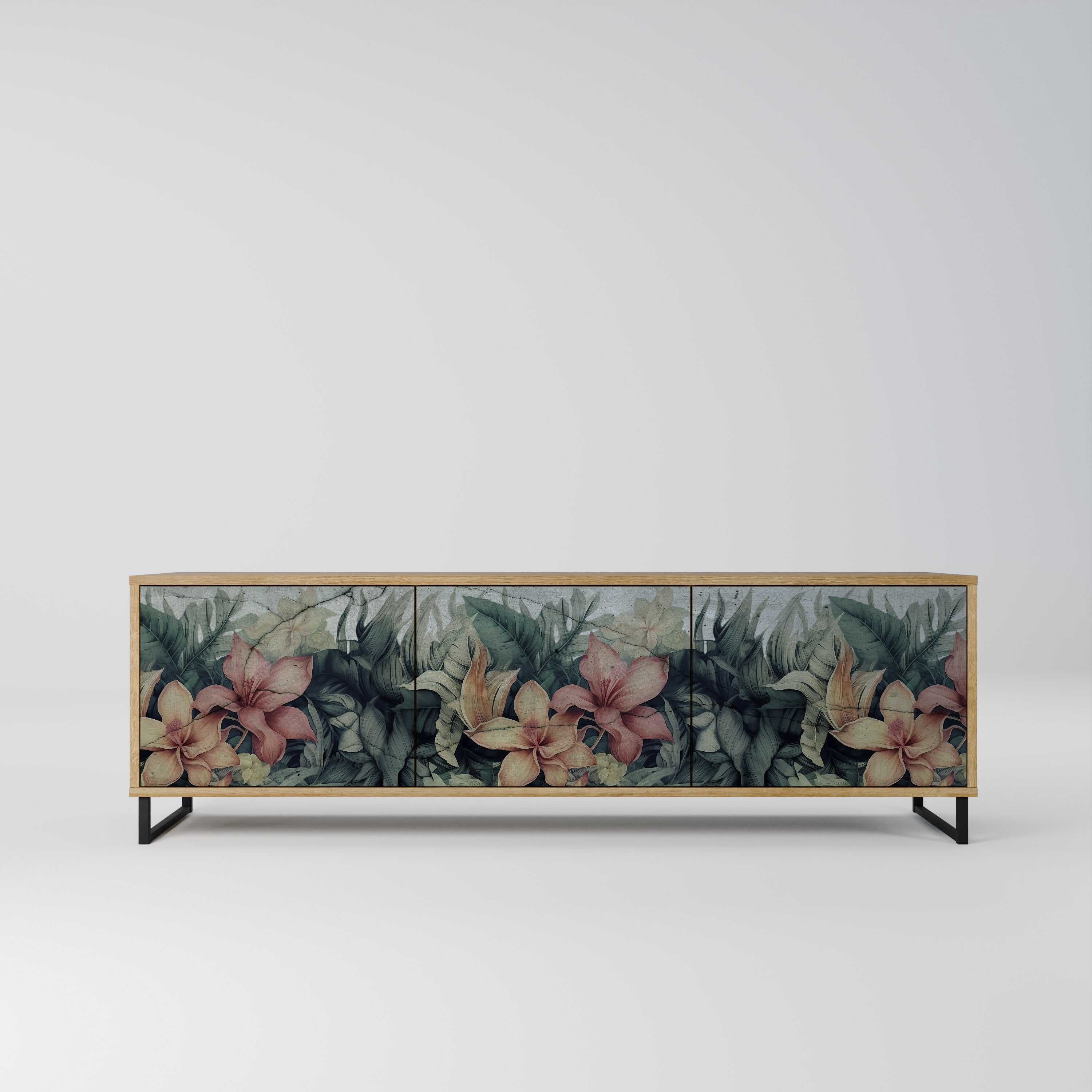 Meuble TV 3 portes HEAVENLY BLOOM effet chêne