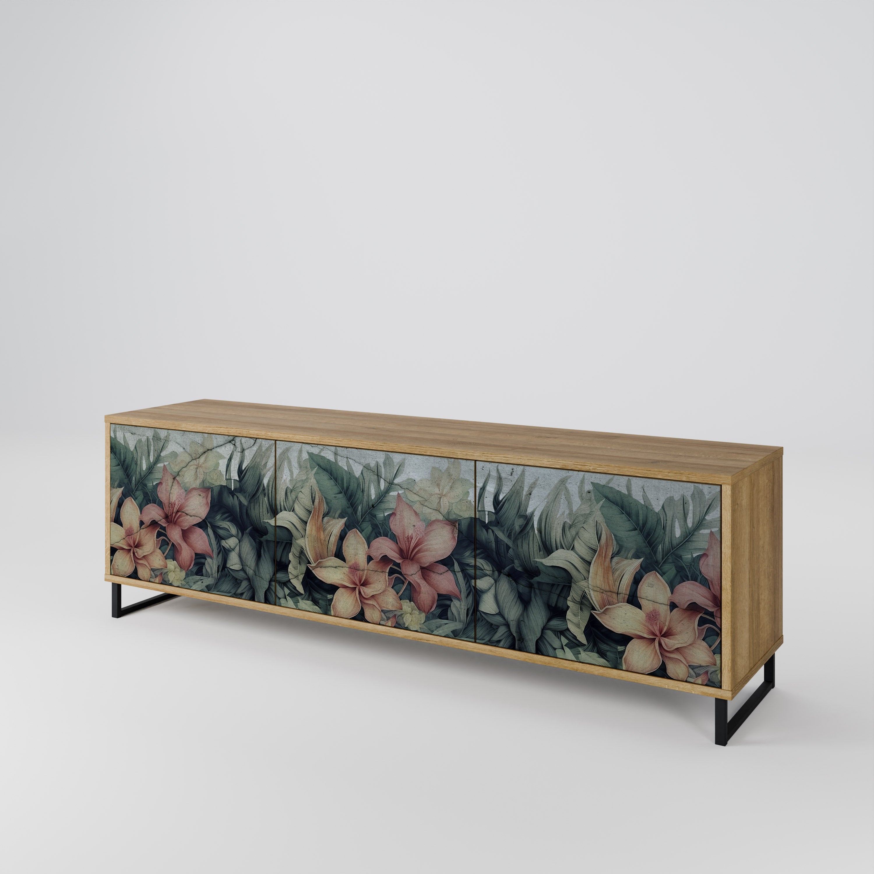 Meuble TV 3 portes HEAVENLY BLOOM effet chêne