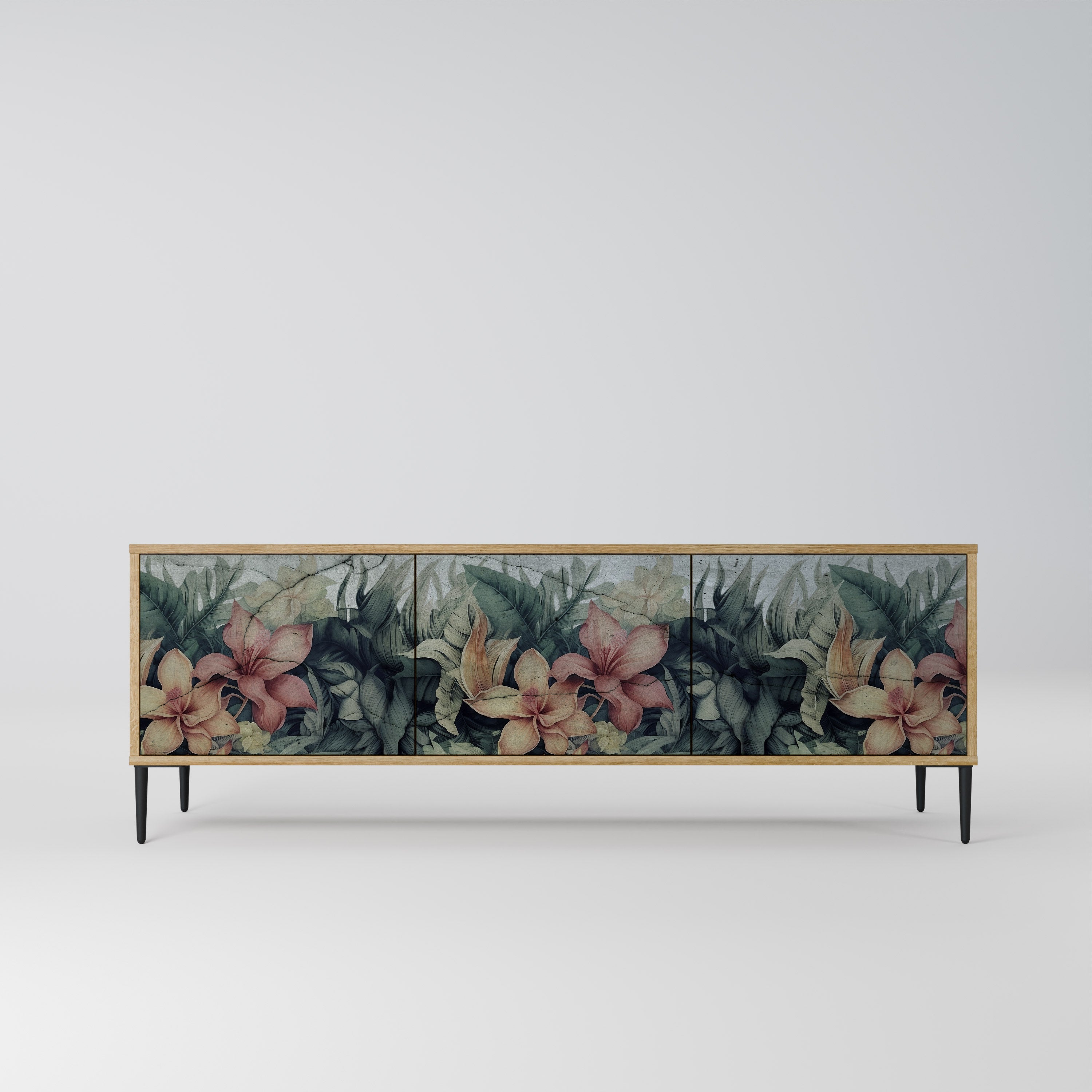 Meuble TV 3 portes HEAVENLY BLOOM effet chêne