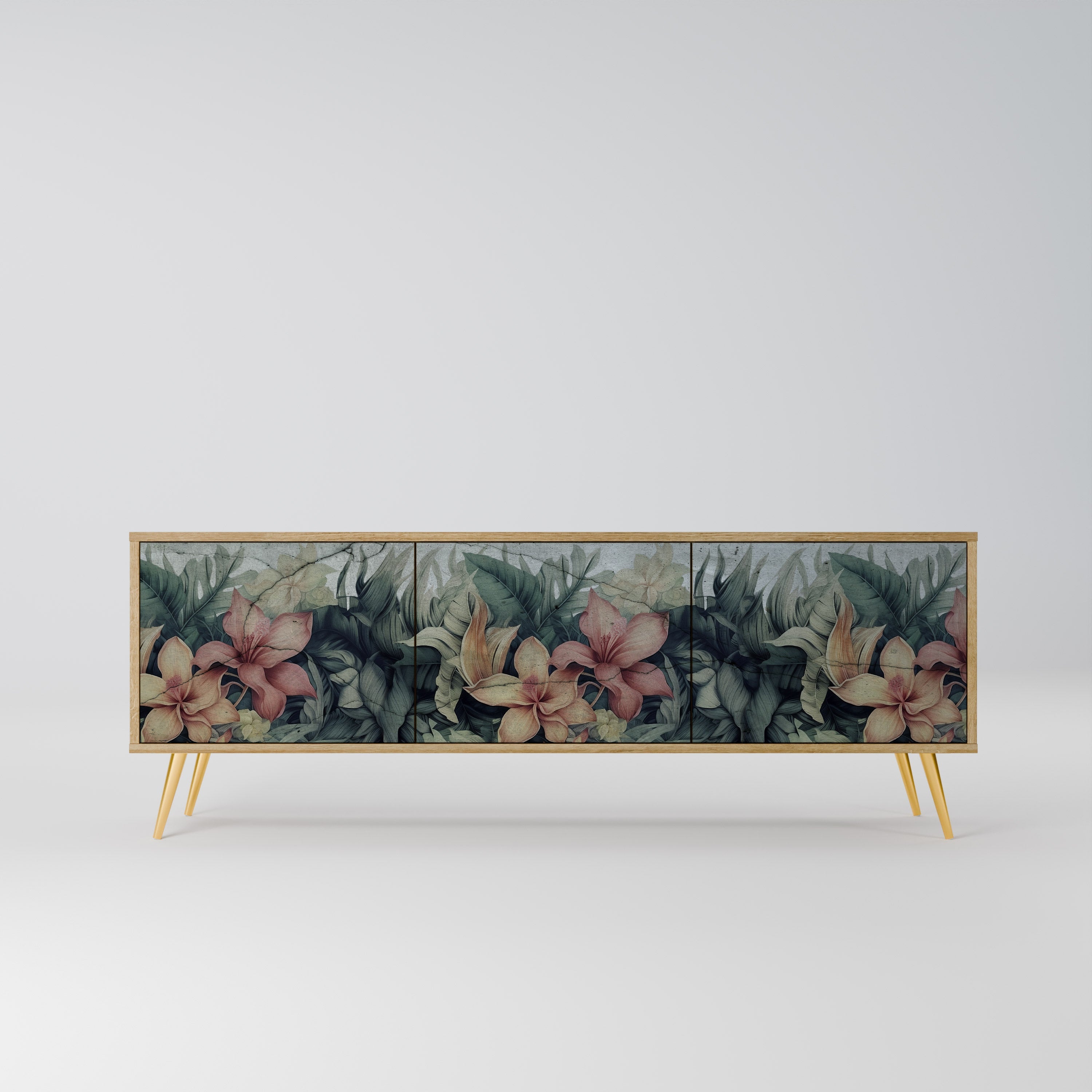 Meuble TV 3 portes HEAVENLY BLOOM effet chêne