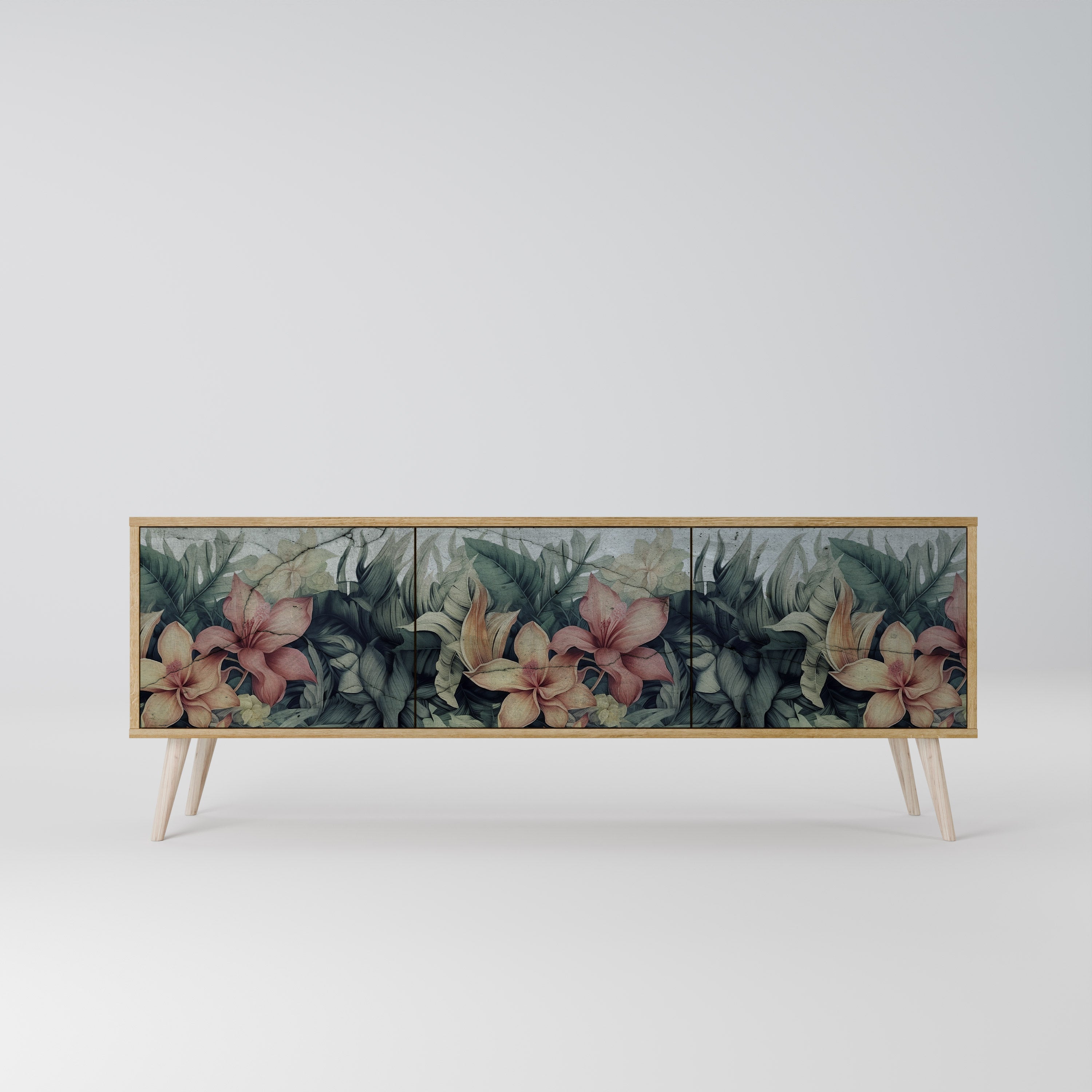 Meuble TV 3 portes HEAVENLY BLOOM effet chêne