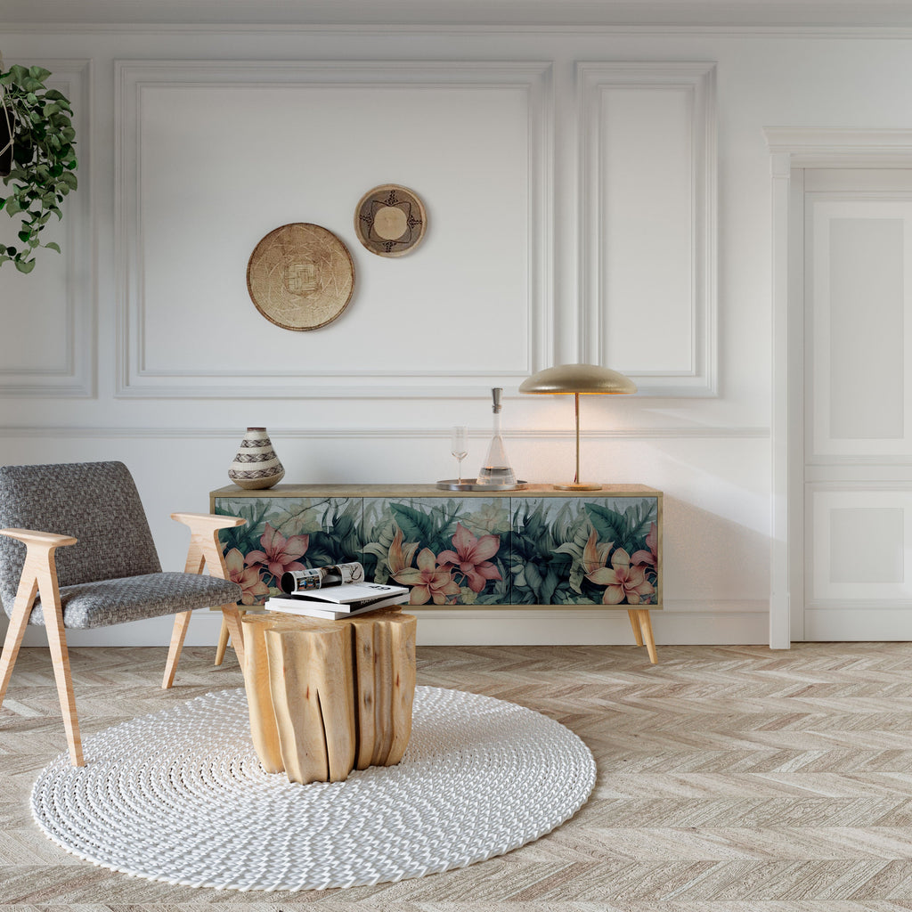 Meuble TV 3 portes HEAVENLY BLOOM effet chêne