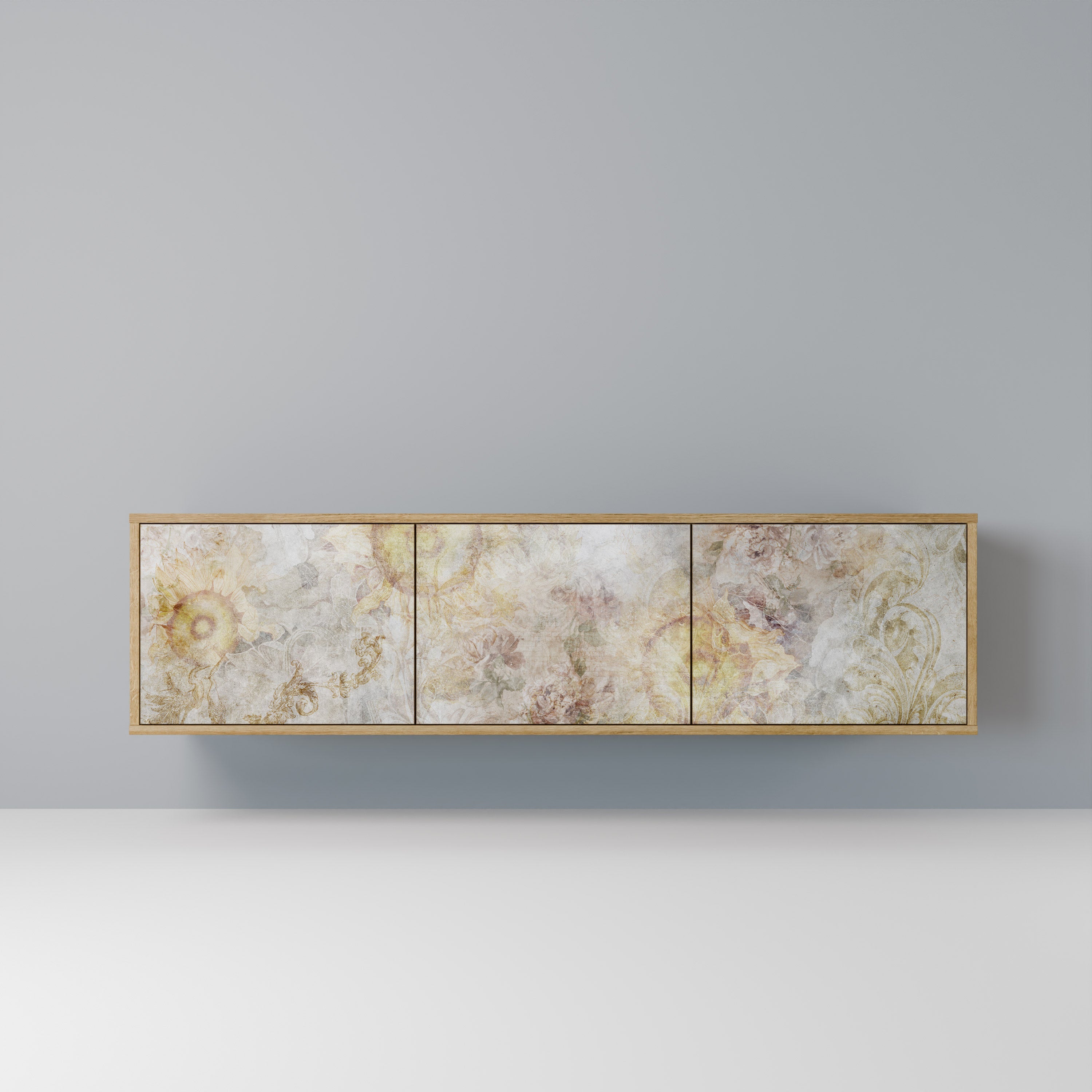 Meuble TV 3 portes SUNFLOWER BLUR effet chêne