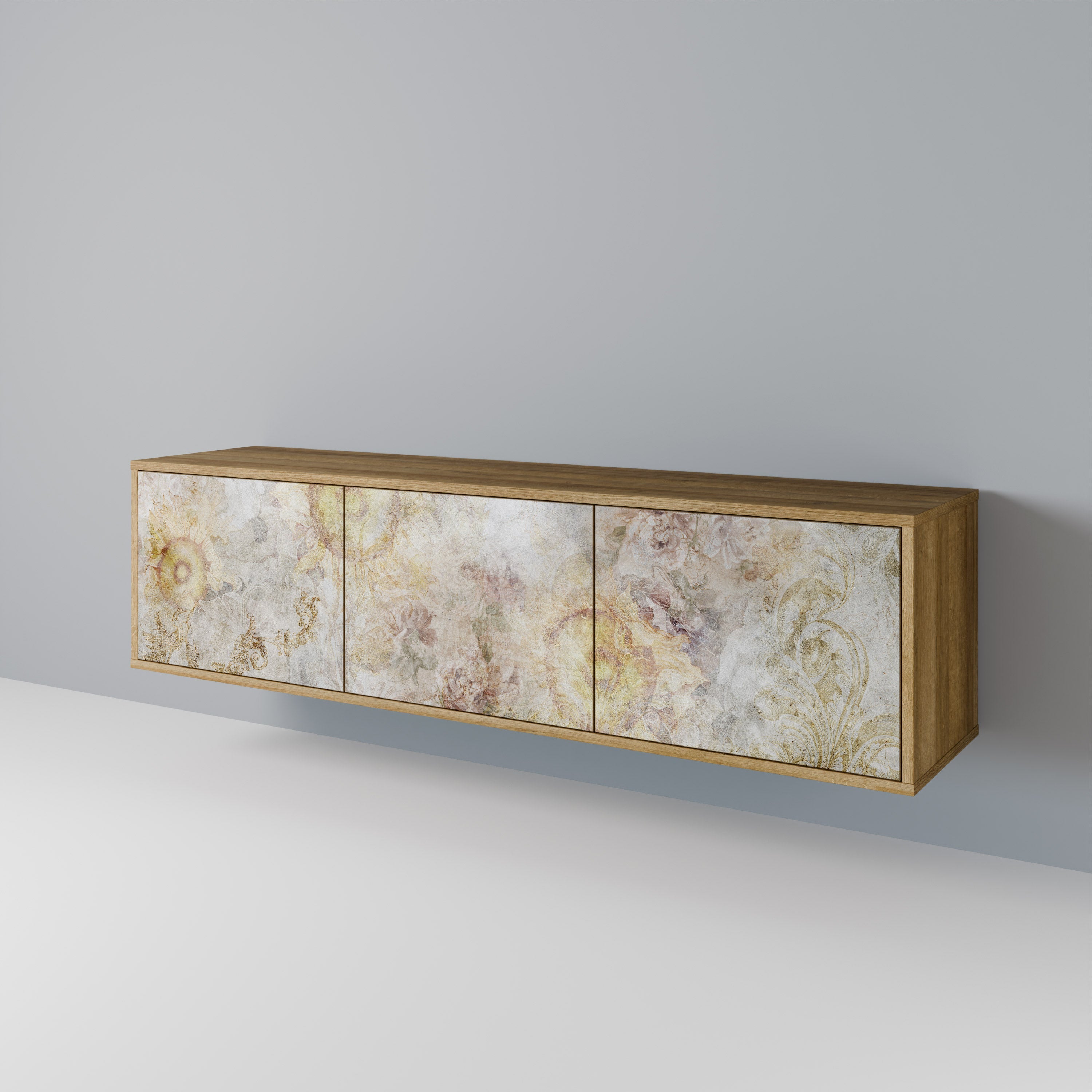 Meuble TV 3 portes SUNFLOWER BLUR effet chêne