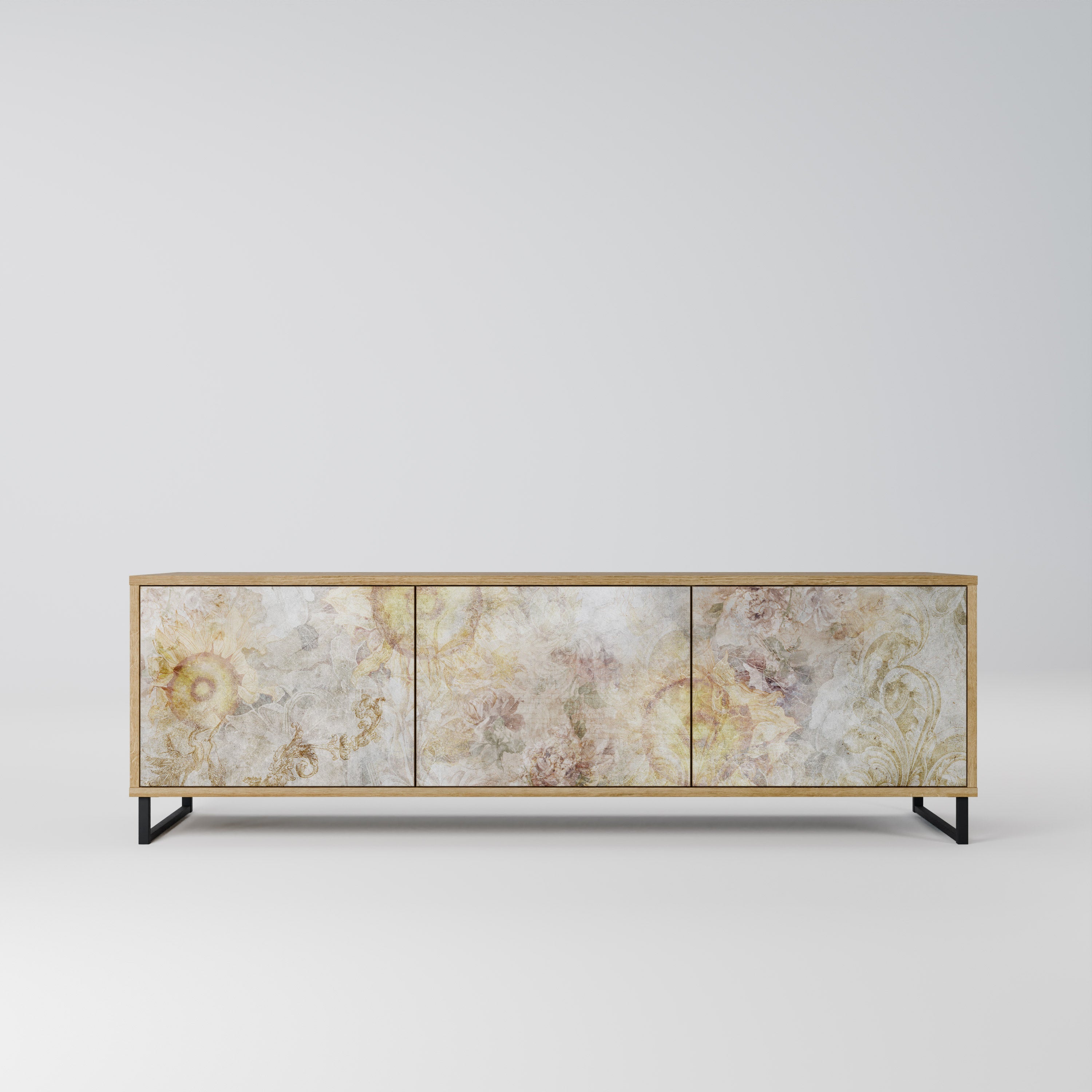 Meuble TV 3 portes SUNFLOWER BLUR effet chêne