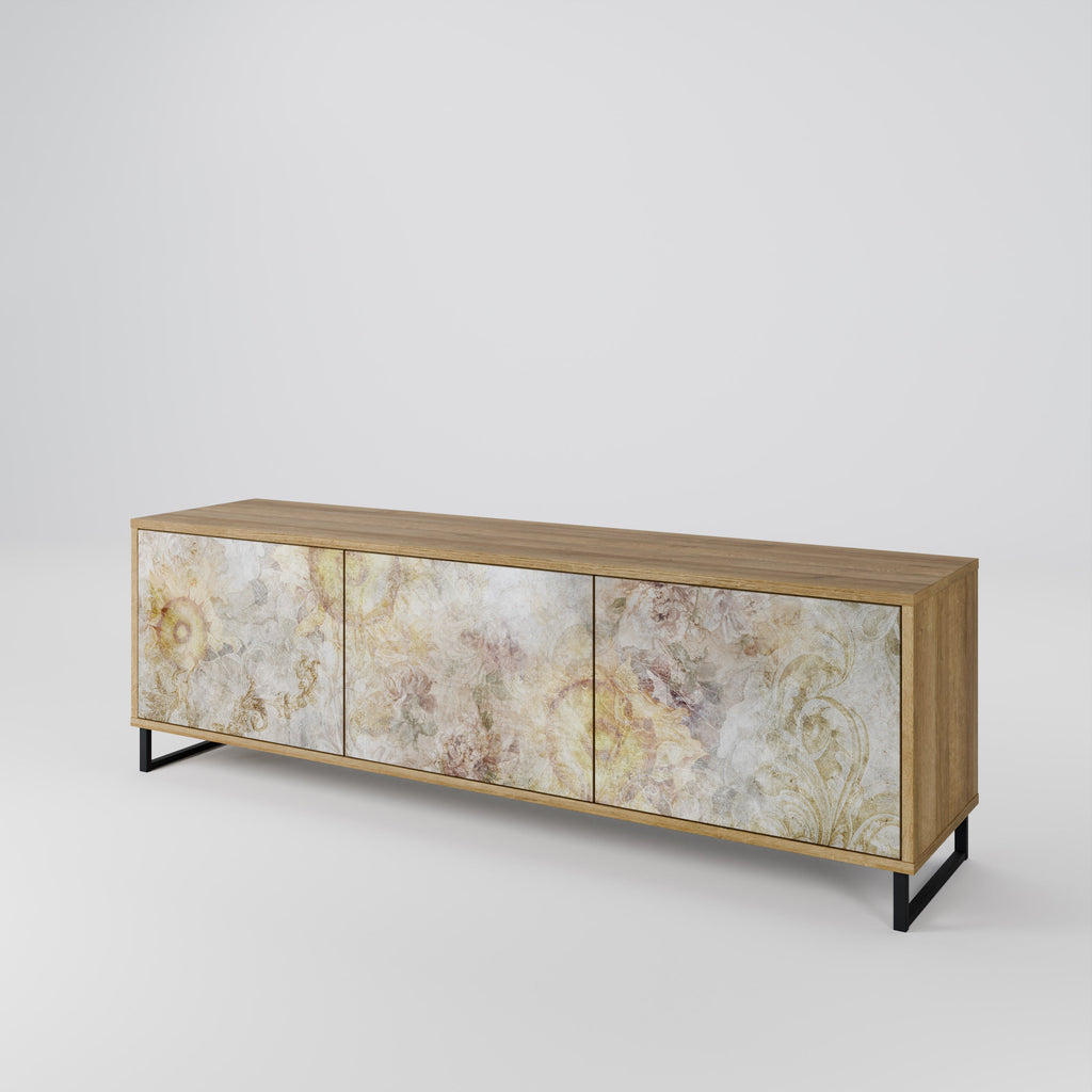 Meuble TV 3 portes SUNFLOWER BLUR effet chêne