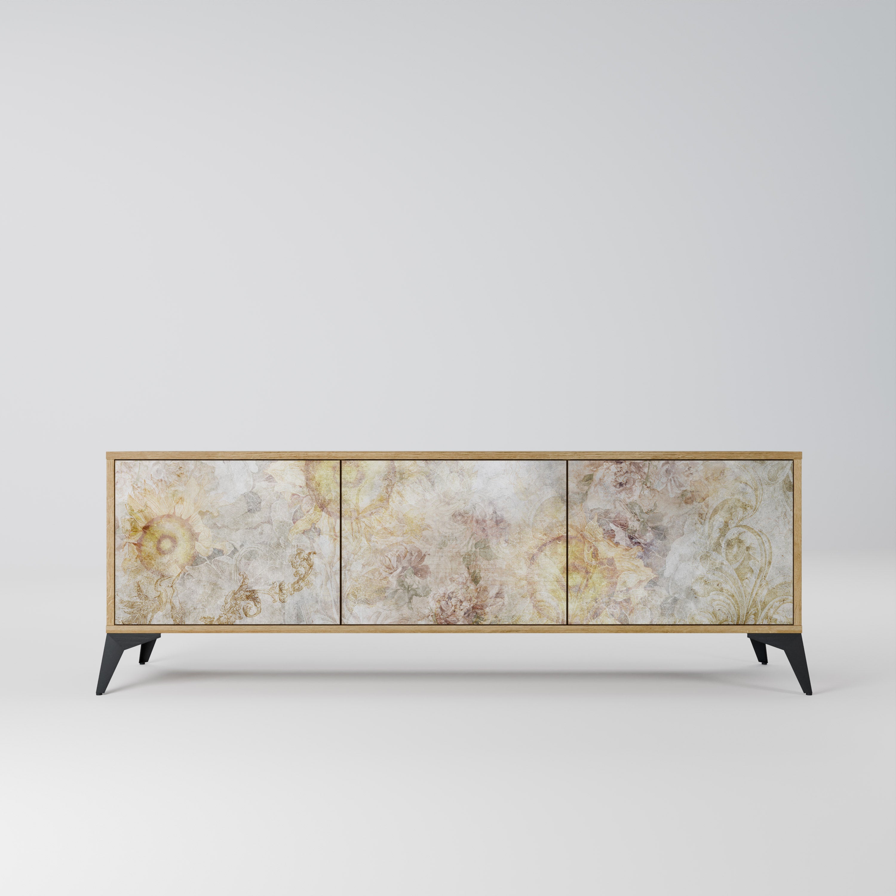 Meuble TV 3 portes SUNFLOWER BLUR effet chêne