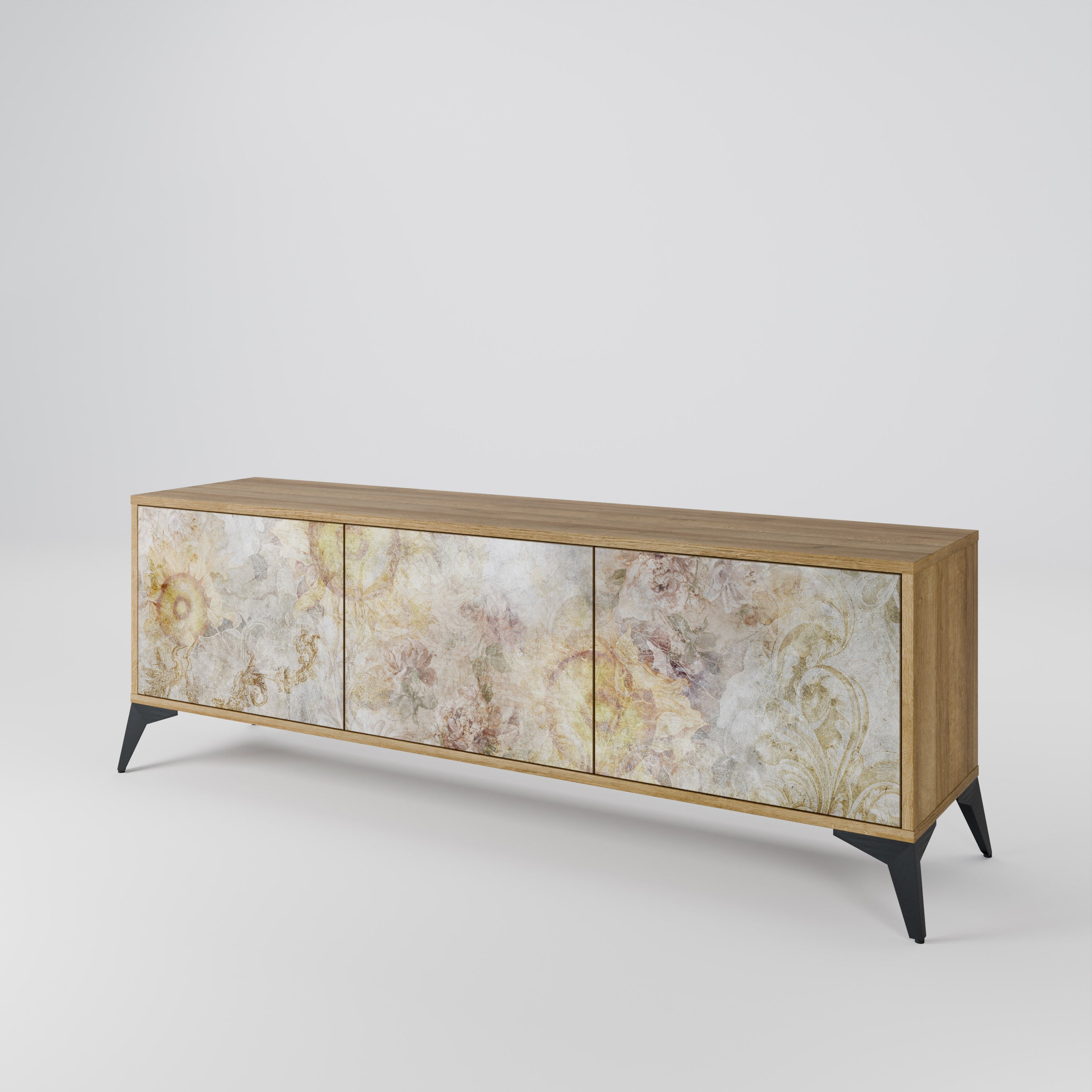 Meuble TV 3 portes SUNFLOWER BLUR effet chêne