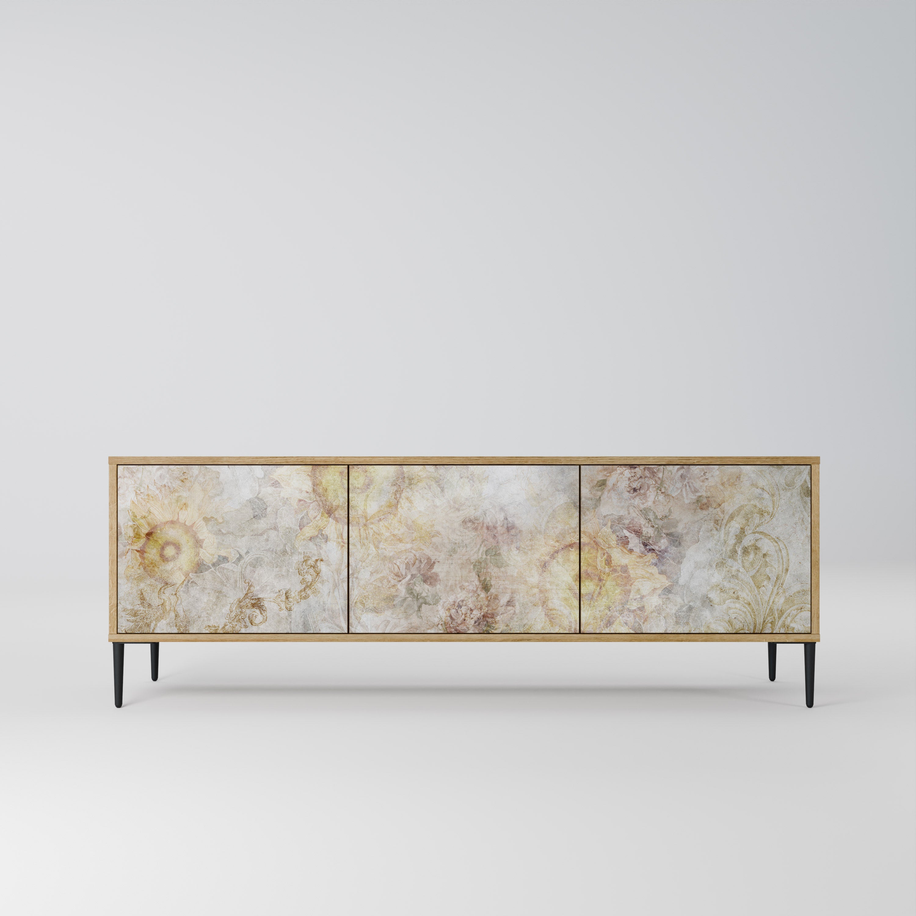 Meuble TV 3 portes SUNFLOWER BLUR effet chêne