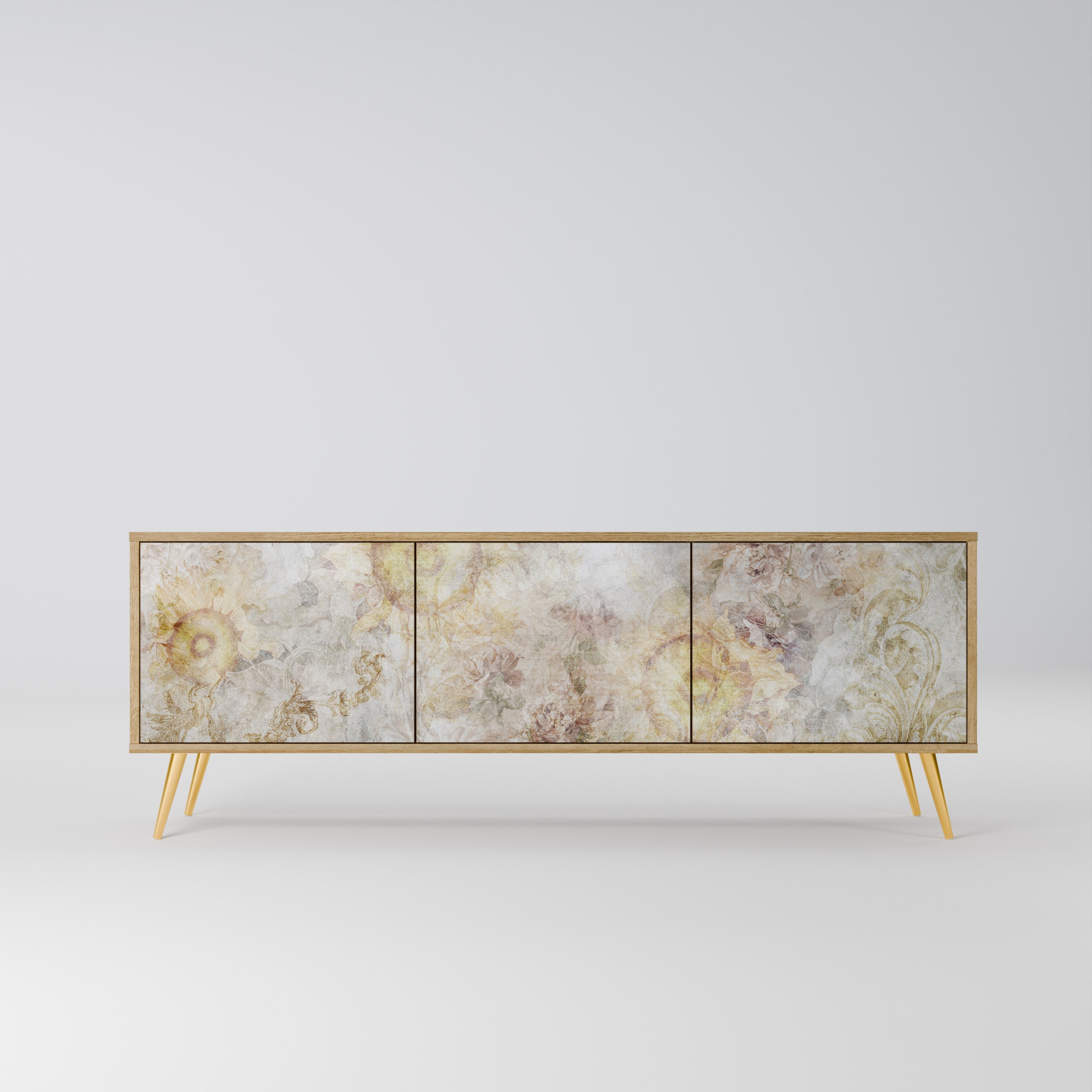 Meuble TV 3 portes SUNFLOWER BLUR effet chêne