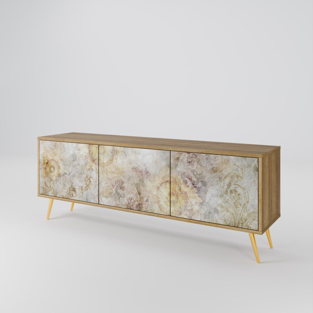 Meuble TV 3 portes SUNFLOWER BLUR effet chêne