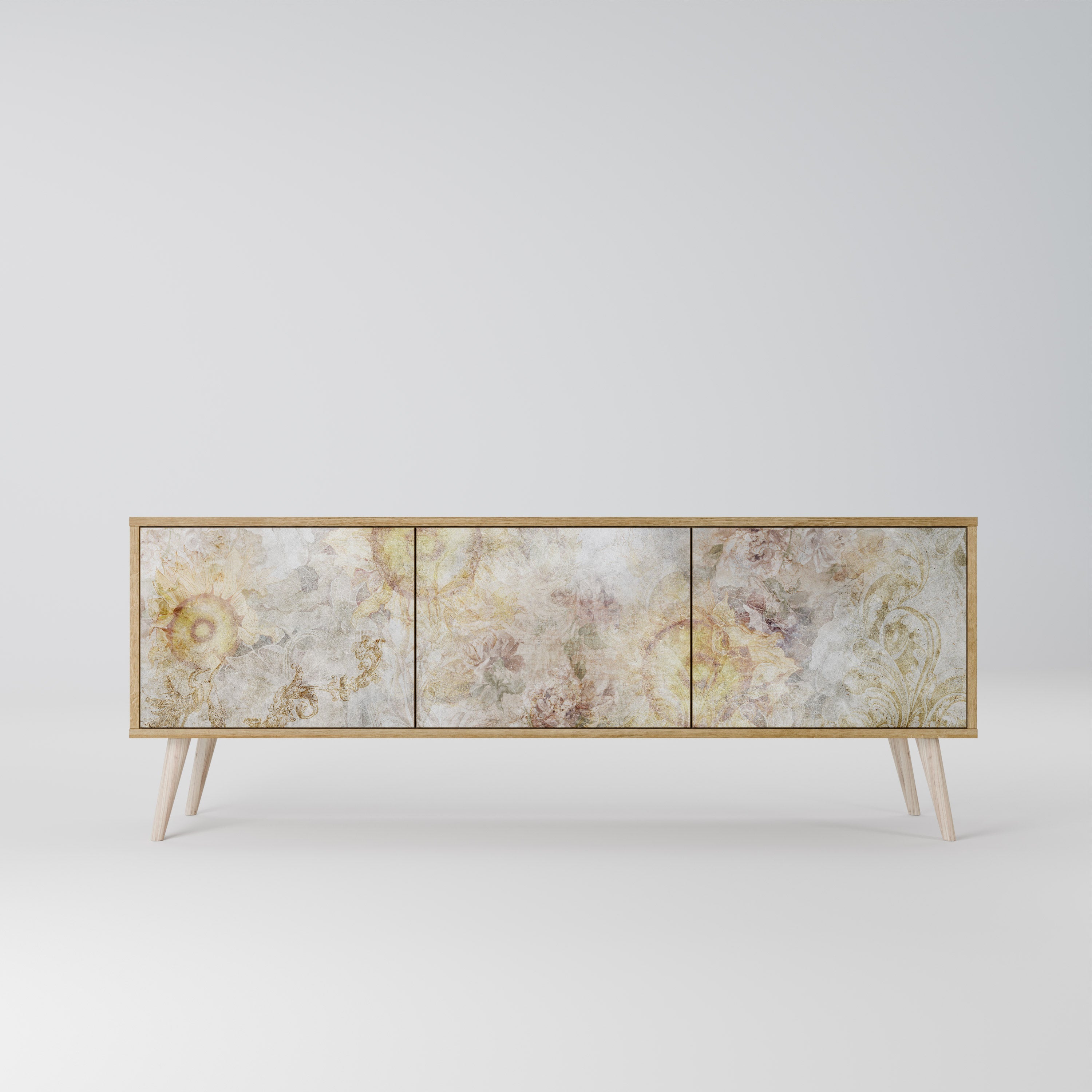 Meuble TV 3 portes SUNFLOWER BLUR effet chêne