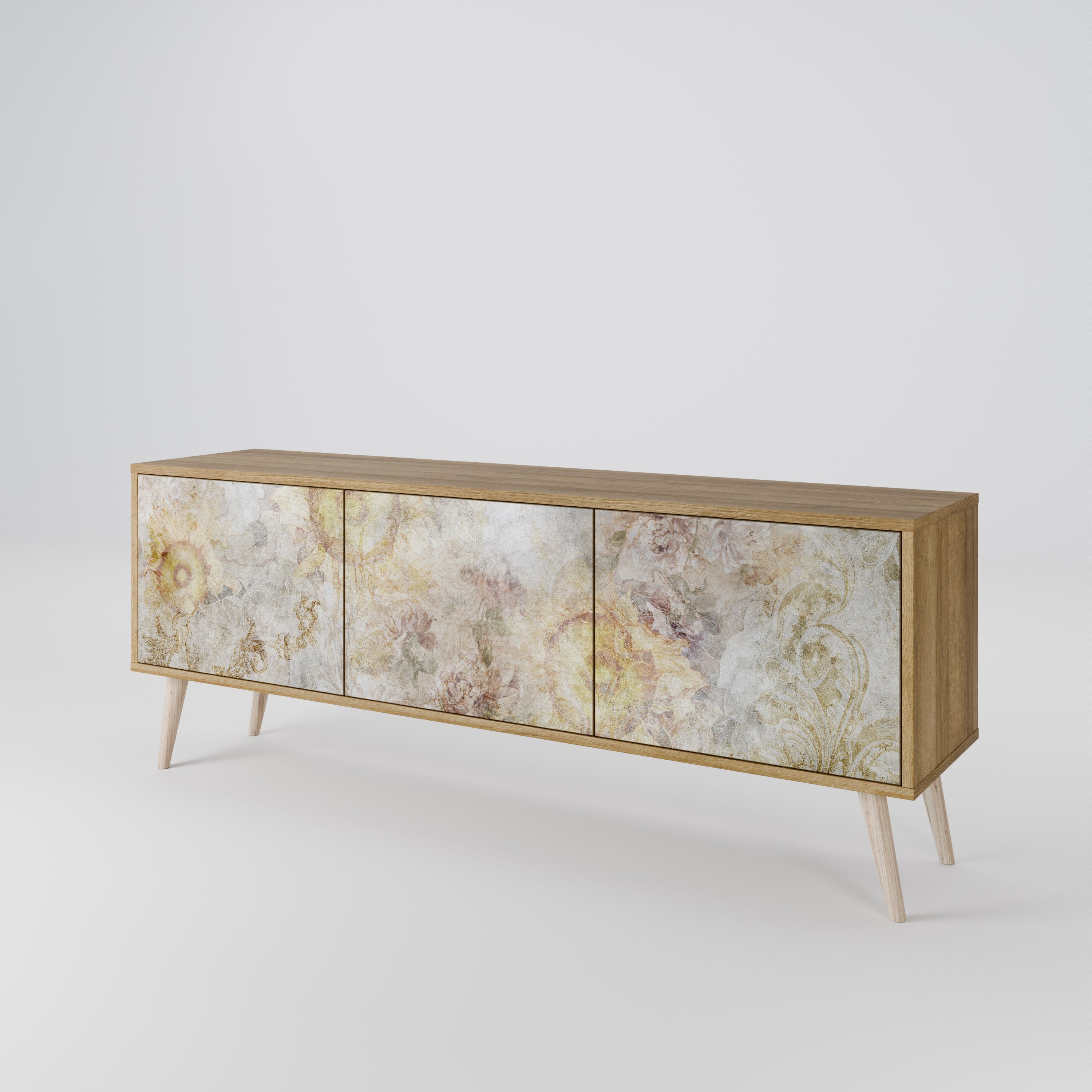 Meuble TV 3 portes SUNFLOWER BLUR effet chêne