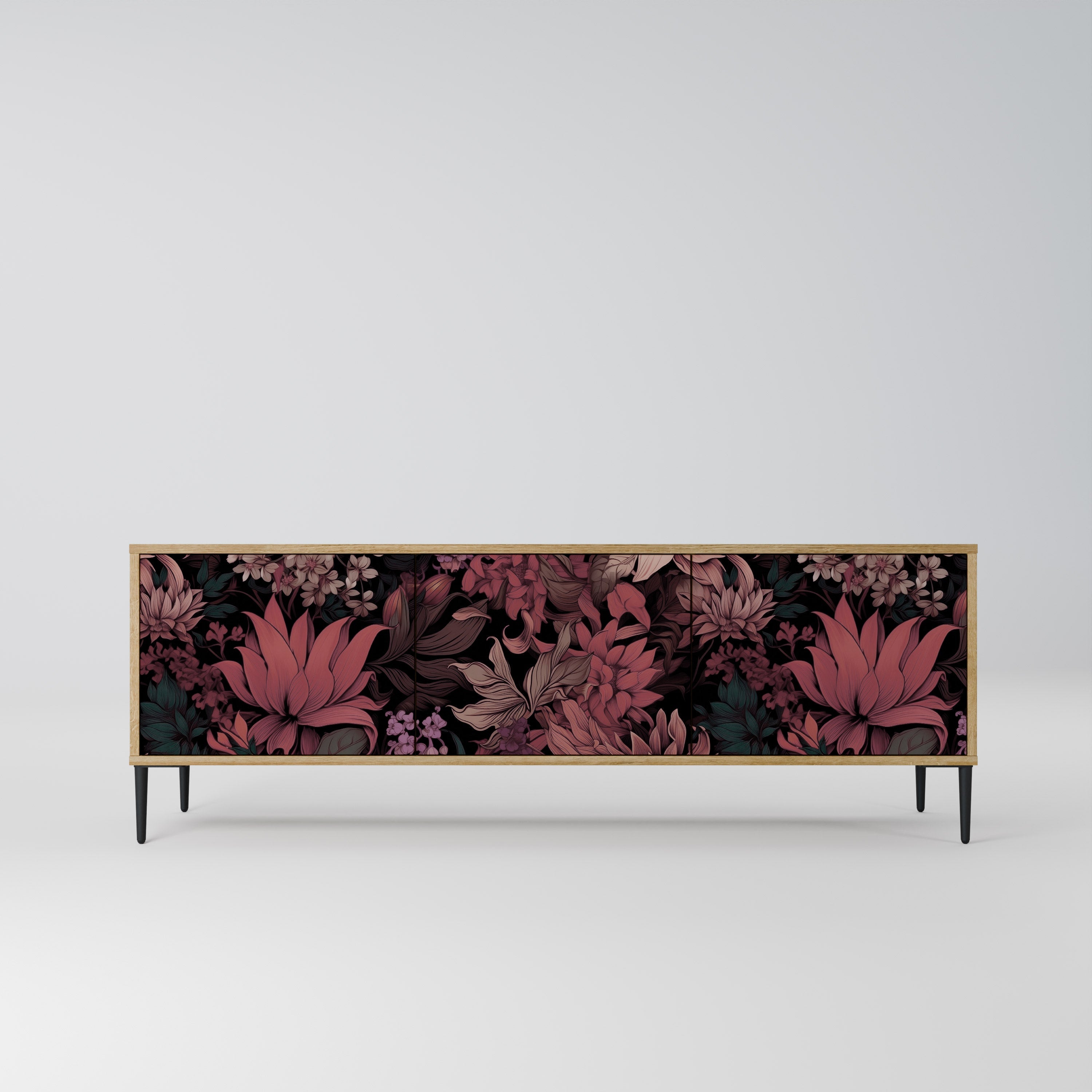 Meuble TV 3 portes FLORAL WHISPER effet chêne