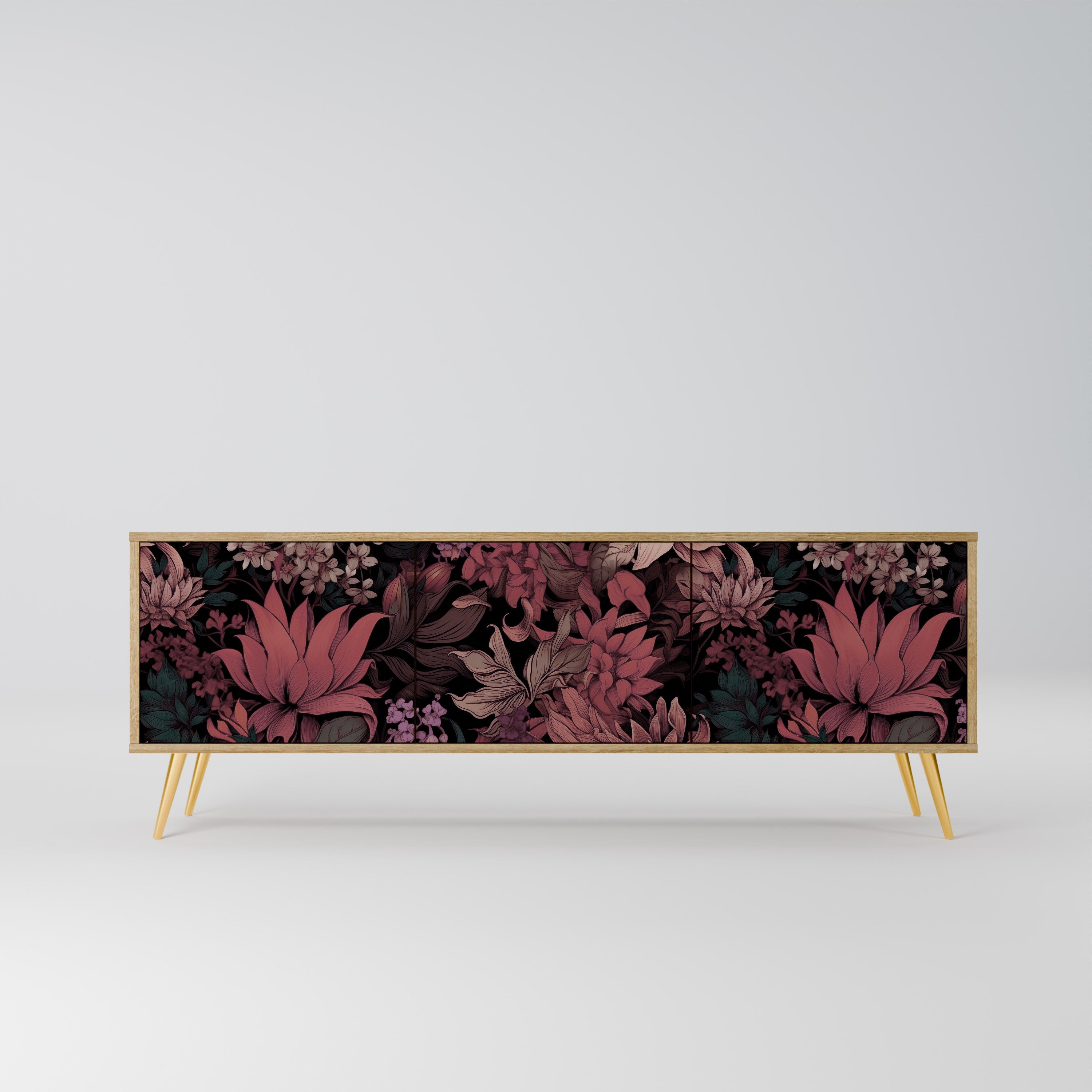 Meuble TV 3 portes FLORAL WHISPER effet chêne