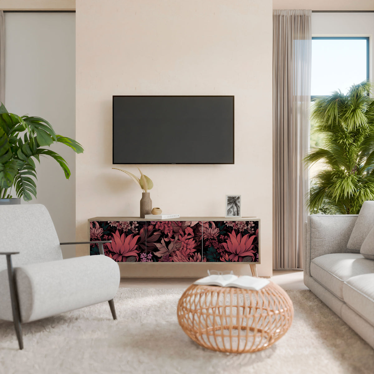 FLORAL WHISPER 3-Door TV Cabinet