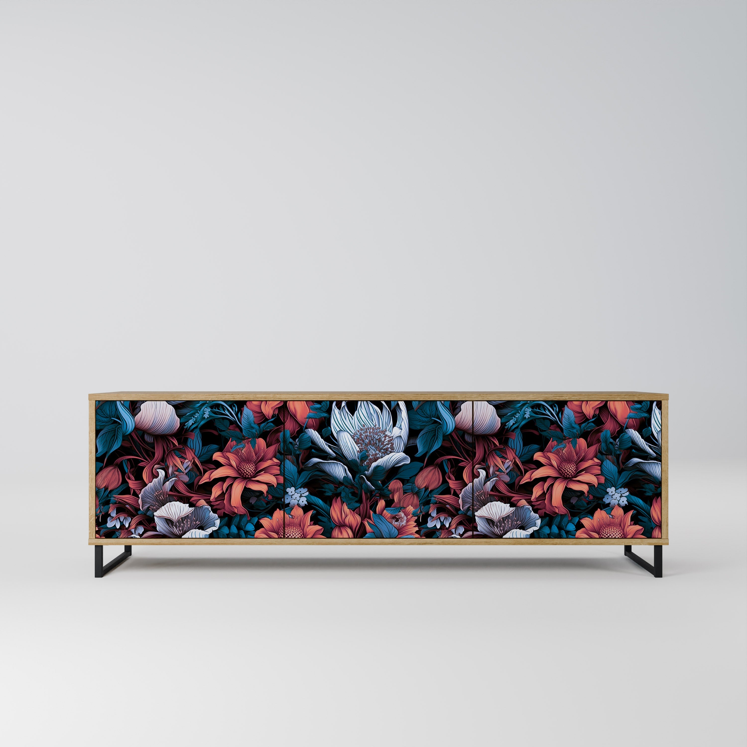 Meuble TV 3 portes ETHEREAL BLOSSOMS effet chêne