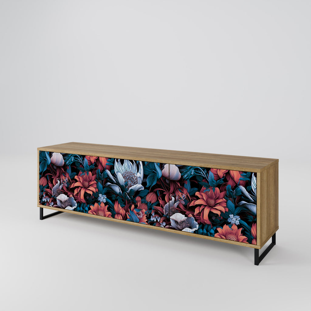 Meuble TV 3 portes ETHEREAL BLOSSOMS effet chêne
