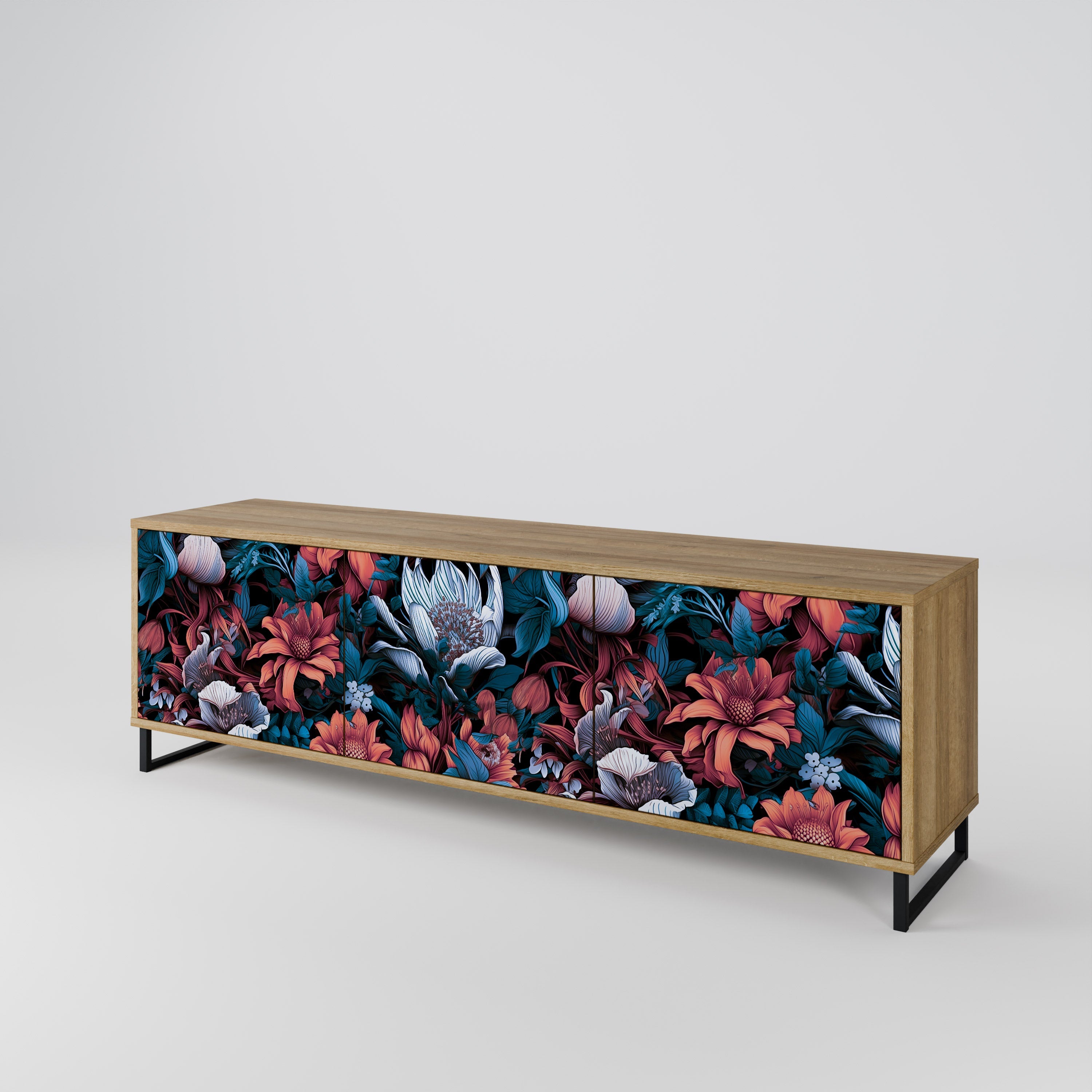 Meuble TV 3 portes ETHEREAL BLOSSOMS effet chêne