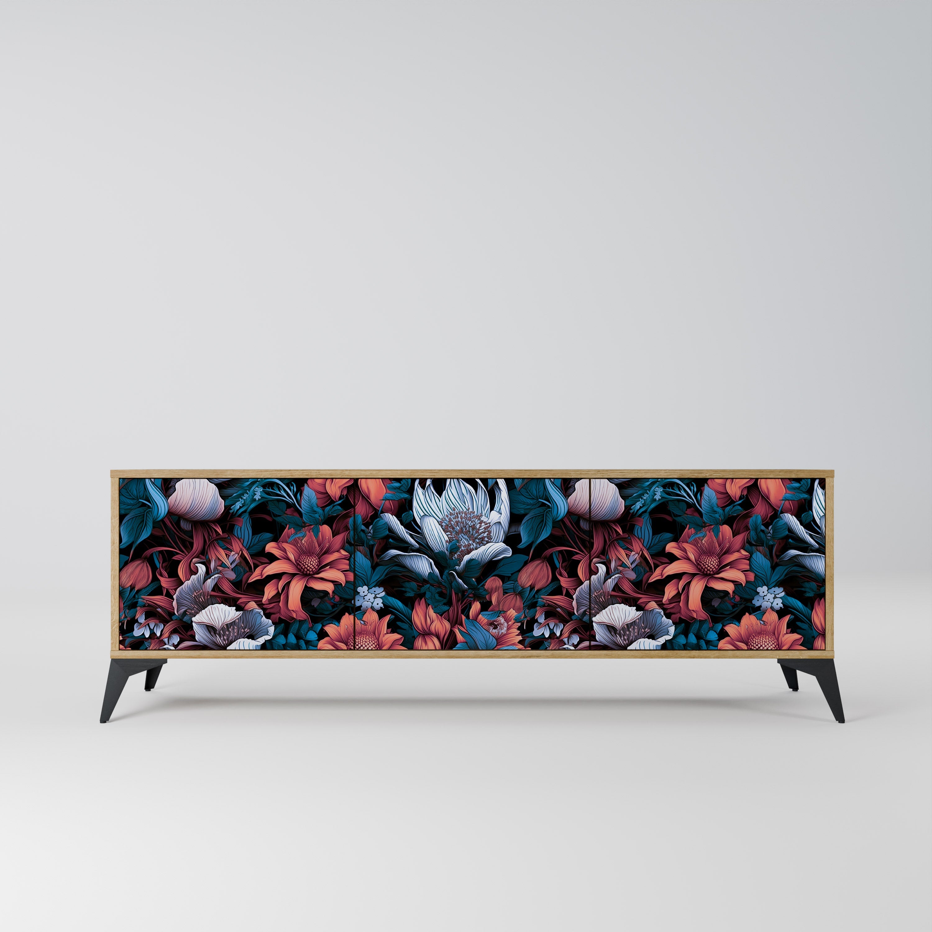 Meuble TV 3 portes ETHEREAL BLOSSOMS effet chêne