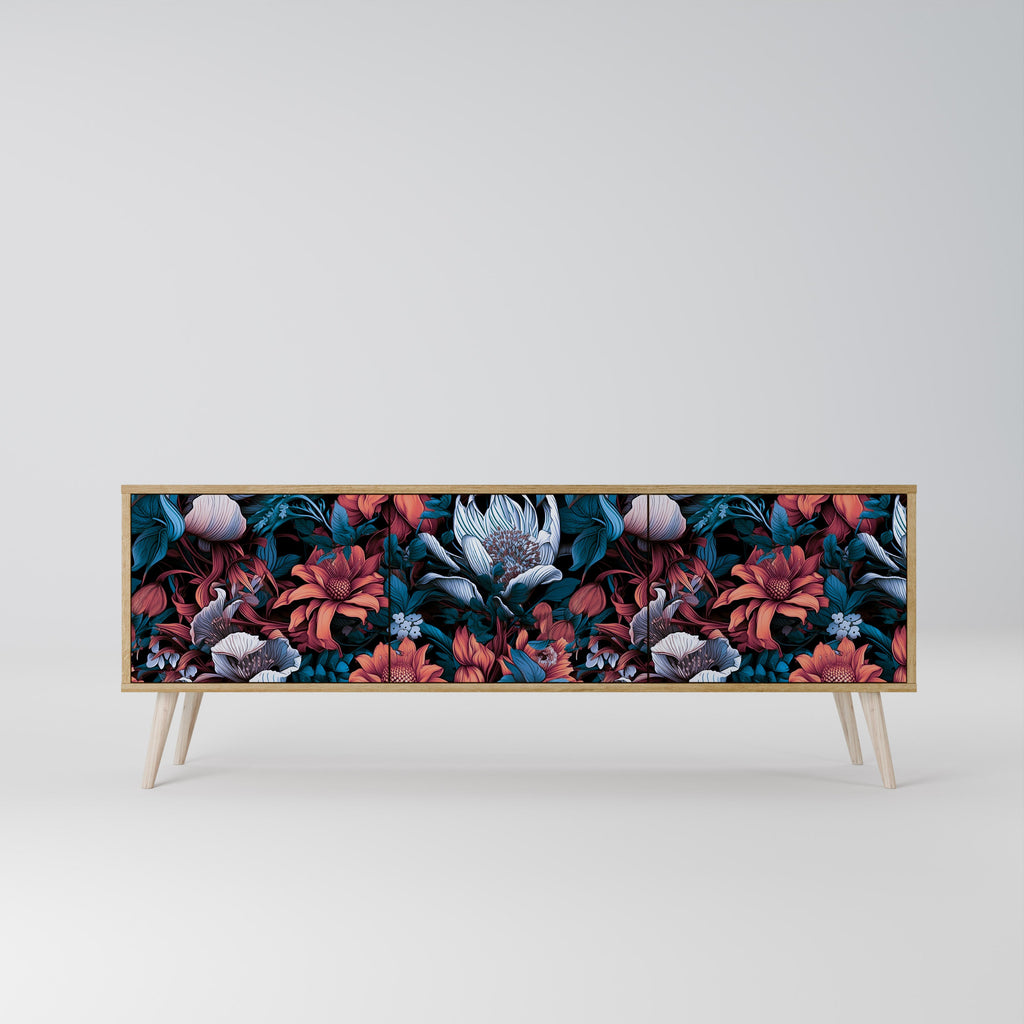 Meuble TV 3 portes ETHEREAL BLOSSOMS effet chêne